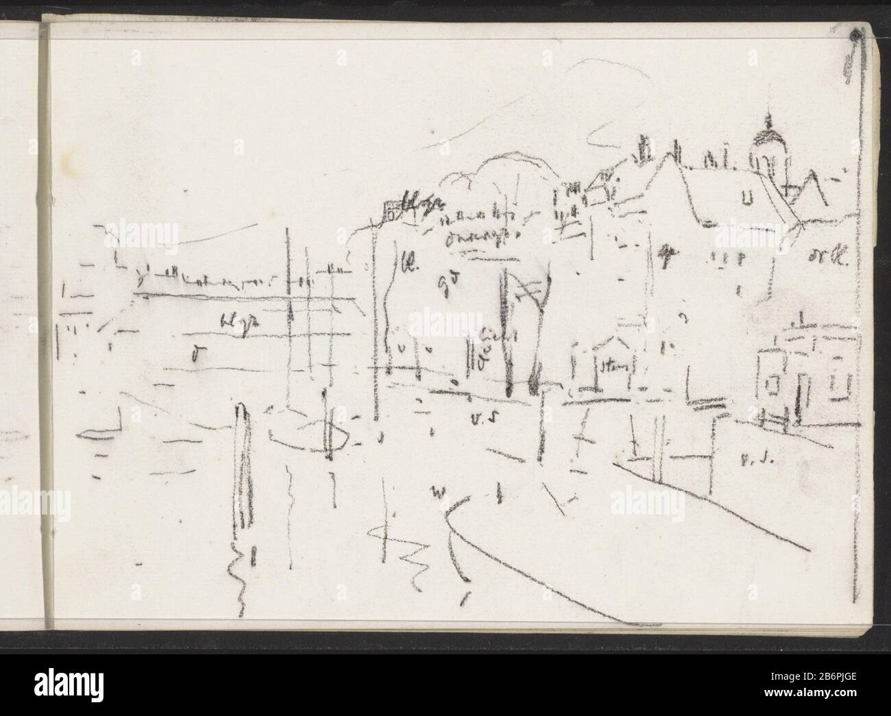 Bild der Immobilie Leuvehaven op de Leuvehaven te Rotterdam Typ: Skizzenblatt Artikelnummer: RP-T-1964-228-15 Aufschriften / Marken: Farbnotiz handschriftliche Beschreibung: Seite 15 eines Skizzenbuchs mit 17 bladen. Hersteller: Künstler: William Witsenplein Ort Herstellung: Rotterdam dating: CA. Von ca. 1897 Physikalische Merkmale: Schwarzes Kreidematerial: Papier Kreidehinweise Vorstudie zur Radierung 'Leuvehaven, Rotterdam, 1897-1906. Betrifft: Hafenschiffe (im Allgemeinen) Wo: Leuvehaven Stockfoto