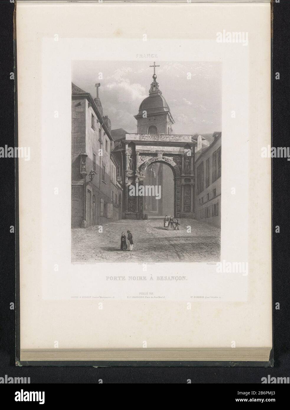 Blick auf die Porte Noire nach BesançonPorte Noire nach Besançon (Titelobjekt) Frankreich (Serientitel) Immobilientyp: Seite drucken Artikelnummer: RP-F 2001-7-1540-23 Aufschriften / Marken: Beschriftung, Nachdruck: "Rittner & Goupil Boulevd Montmartre 15'ophrift, nachgestellt, gedruckt:" NP Lerebours Place du Pont Neureck 15'oprift, gedruckt: "HR". Bossance Quai Voltaire 11' Hersteller : Druckerhersteller Johann Hürlimann (denkmalgeschütztes Eigentum) zum Zeichnen: Anonym auf Bildern von Noël Marie Paymal Lerebours (denkmalgeschütztes Gebäude) Drucker: Pierre Henry Sauniée (denkmalgeschütztes Gebäude) Herausgeber: Noël Marie Paymal Lerebours ( Stockfoto