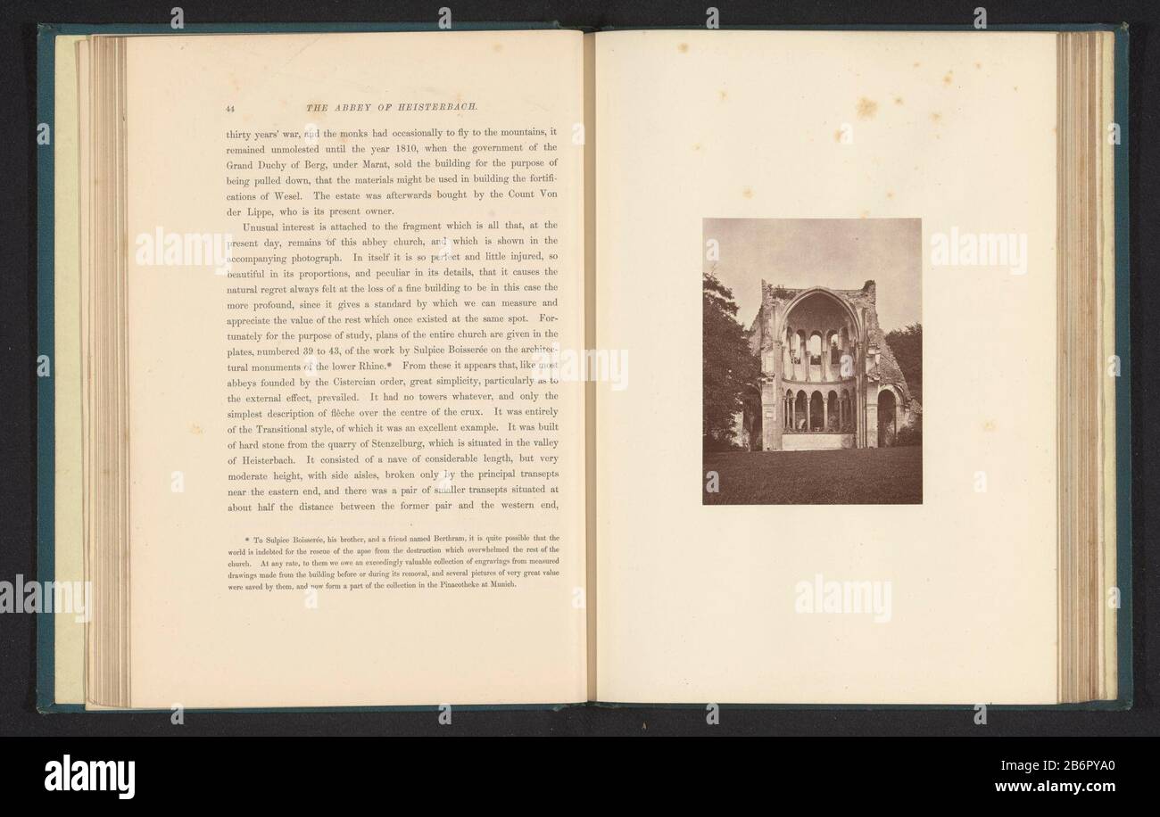 Blick auf die Ruinen von Kloster Heisterbach in Deutschland Objektart: Fotomechanische Druckseite Artikelnummer: RP-F 2001-7-412-2 Hersteller: Fotograf: Cundall & Fleming Schöpfer: Anonymer Ort Herstellung: Deutschland Datum: CA. 1858 - in oder ab dem Jahr 1868 Material: Papiertechnik: Holzbildchen Abmessungen: Druck: H 116 mm × W 90 mmToelichtingPrent Vorderseite 44. Betrifft: Ruine der Kirche, des Klosters usw. Stockfoto