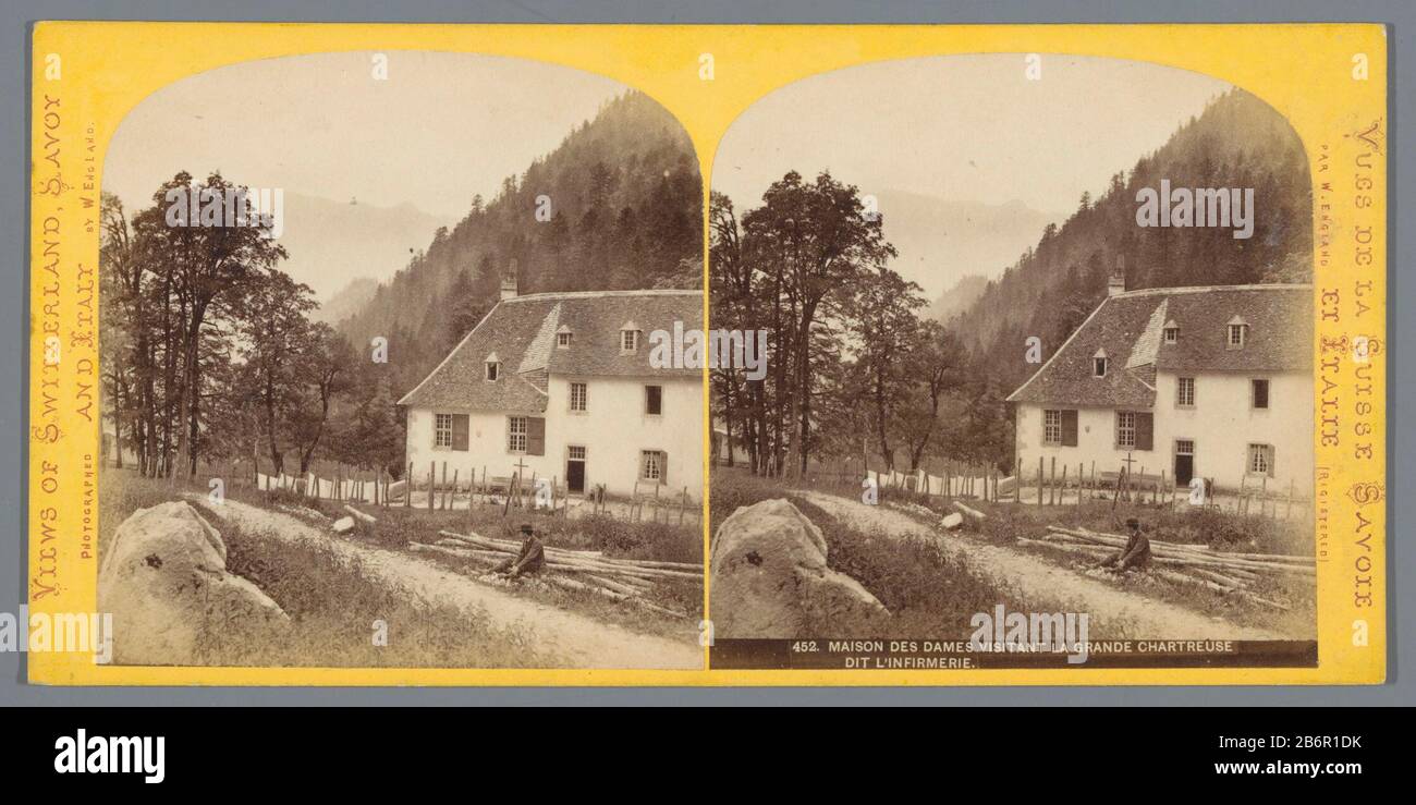 Gezicht op de ziekenzaal van het klooster La Grande Chartreuse Maison des Dames Visitant la Grande Chartreuse dit l'Infirmerie (titel op object) Blick auf die Krankenstation des Klosters La Grande Chartreuse Maison des Dames Visitant Grande Chartreuse dieses l'Infirmary (title object) Objekt Typ: Stereobild Nummer: RP-F F08235 Aufschriften/Marken: Aufschrift, recto ' vues de la Suisse et Savoie Italie'nummer, recto '452.' Hersteller: Fotograf: William England (Listed Property) Ort Herstellung: Grande Chartreuse Datum: CA. 1850 - ca. Physische Merkmale von 1880: Albumin drucken mater Stockfoto