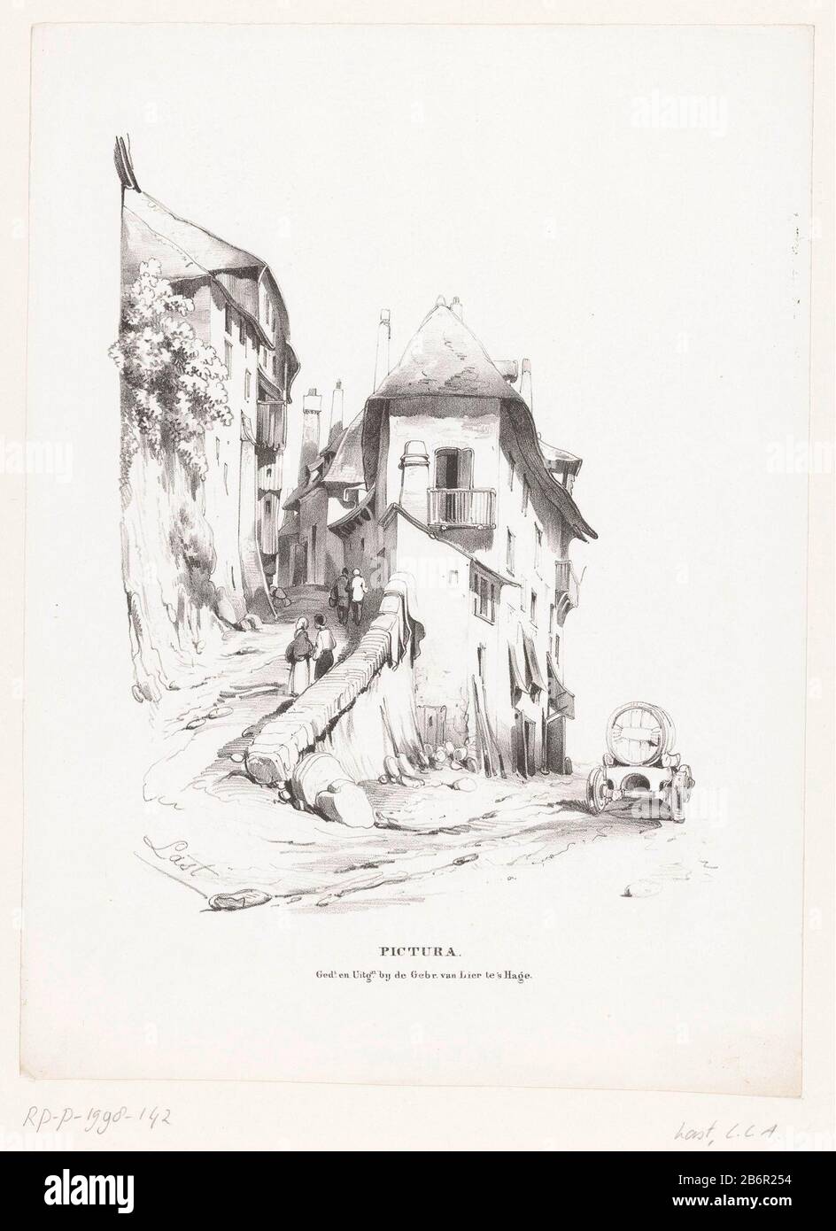 Gezicht op een bergdorp Pictura (serietitel op object) Dorf in den Bergen ansehen. Rechts fährt ein Wagen mit einem Fass. Hersteller: Druckmaschine: Carel Christiaan Antony Load (denkmalgeschütztes Gebäude) Drucker: Brüder van Lier (denkmalgeschütztes Gebäude) Herausgeber: Brüder van Lier (denkmalgeschütztes Eigentum) Ort Herstellung: Den Haag Datum: 1834 - 1876 Physische Merkmale: Chalk lithographisches Material: Papiertechnik: Chalk lithographie-Abmessungen: H 310 mm × W 228 mm Betreff: Dorf Stockfoto