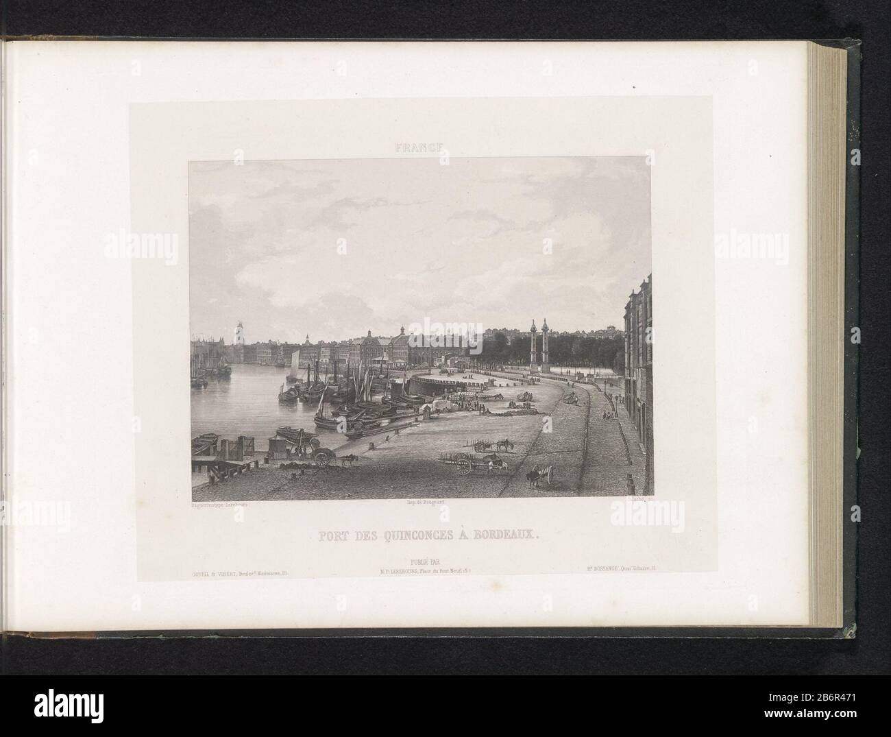 Blick auf einen Hafen am Hafen von Bordeaux Port des Quinconces à Bordeaux (Titelobjekt) Frankreich (Serientitel) Immobilientyp: Seite drucken Artikelnummer: RP-F 2001-7-1540-27 Aufschriften / Marken: Beschriftung, Nachdruck "Rittner & Goupil Boulevd Montmartre 15'ophrift, recto, Printed:' NP Lerebours Place du Pont Neuf 15'oprift, gedruckt: "HR". Bossance Quai Voltaire 11' Hersteller : Druckerhersteller: Friedrich Salathé (unter Denkmalschutz) zum Zeichnen: Anonym auf Bildern von Noël Marie Paymal Lerebours (unter Denkmalschutz stehendes Gebäude) Drucker: Bougeard (unter Denkmalschutz stehendes Gebäude) Herausgeber: Noël Marie Paymal Lerebours (unter Denkmalschutz stehendes Objekt) Stockfoto