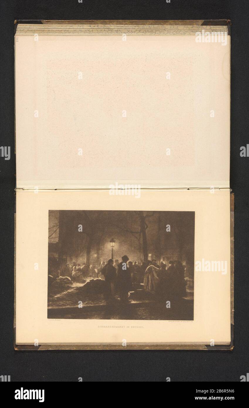 Ansicht eines Marktes in Brus Elson Abend Markt in Brüssel (Titelobjekt) Objektart: Fotomechanische Druckseite Artikelnummer: RP-F 2001-7-968-6-204 Hersteller: Fotograf: A. Cumont (Listed Object) Klischeehersteller Georg Büxenstein & Comp. (Denkmalgeschütztes Gebäude) Drucker: Georg Büxenstein & Comp. (Möglich) Herstellung: Fotograf: Brüsseler Klischeemacher: Berliner Verleger: Berlin dating: CA. 1898 - in oder vor 1903 Material: Papiertechnik: Heliogravure Abmessungen: Bild: H 134 mm × W 180 mmToelichtingPrent fünf von vierzehn Drucken die Rückseite des Boeks. Betrifft: Markt wo: Brüssel Stockfoto