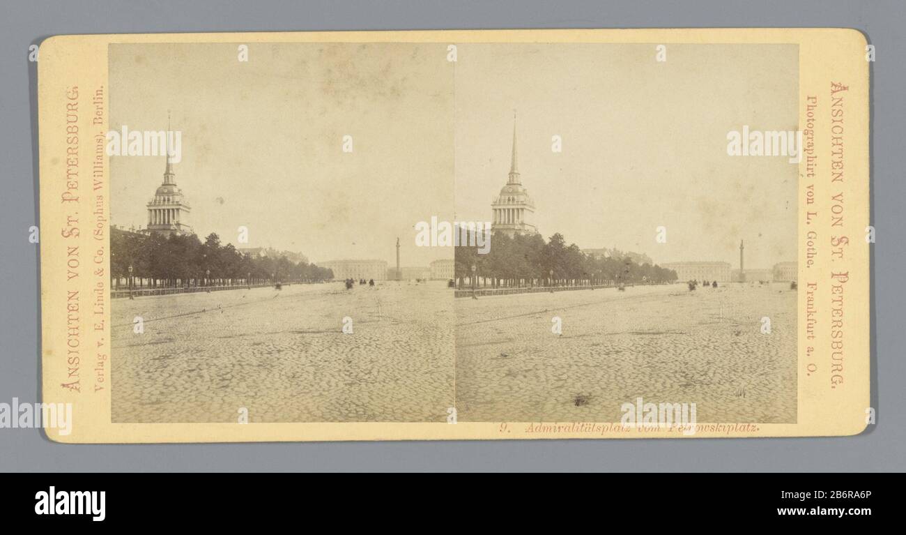 Blick auf den Admiralitätsplatz auf den PetersburgAdmiralsplatz vom Petrowskiplatz. (Titelobjekt) Objektart: Stereobild Artikelnummer: RP-F07443 Aufschriften / Marken: Nummer, Nachschrift, gedruckt: '9.'opschreift, recto, gedruckt:' Ansichten von St. Petersburg.' Hersteller: Fotograf: L. Gothe ( Objektliste) Herausgeber: Linde & Co. (Sophus Williams), E. (Objektangabe) Ort: Fotograf: St. Petersburg. CA. 1850 - ca. Physikalische Eigenschaften: Albumindruckmaterial: Pappe Papiertechnik: Albumindruck Abmessungen: Sekundär Stockfoto
