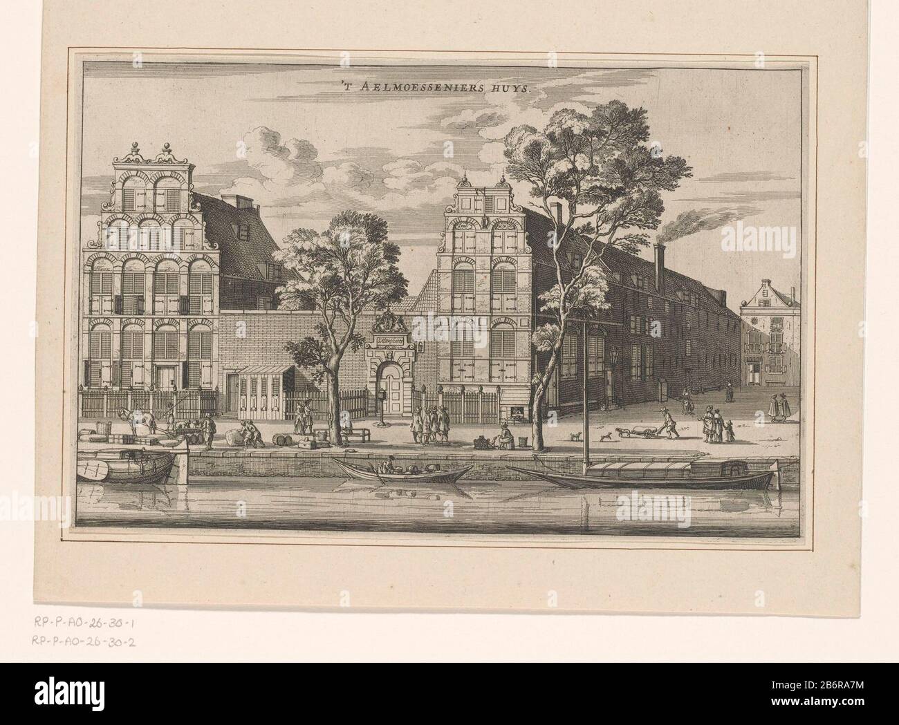Gezicht op het Aalmoezeniershuis te Amsterdam 't Aelmoesseniers huys (titel op object) Blick auf das Padre-Haus am Singel zwischen Heiligeweg und Munt, Amsterdam. Straße mehrere figuren. Hersteller : Druckhersteller Jacob van Meurs (möglich) Herausgeber: Jacob van Meurs (möglich) Herausgeber: Joachim Nosche (möglich) Ort Herstellung: Amsterdam Datum: 1663 - 1664 Material: Papiertechnik: Radierung / Engra (Druckverfahren) Abmessungen: Plattenkante: H 191 mm × W 292 mmToelichtingHuiige Druckweise auch in: Gallant, Olfert verwendet. Die historische Beschauung der stadt Amsterdam waer in voornaemste histo Stockfoto