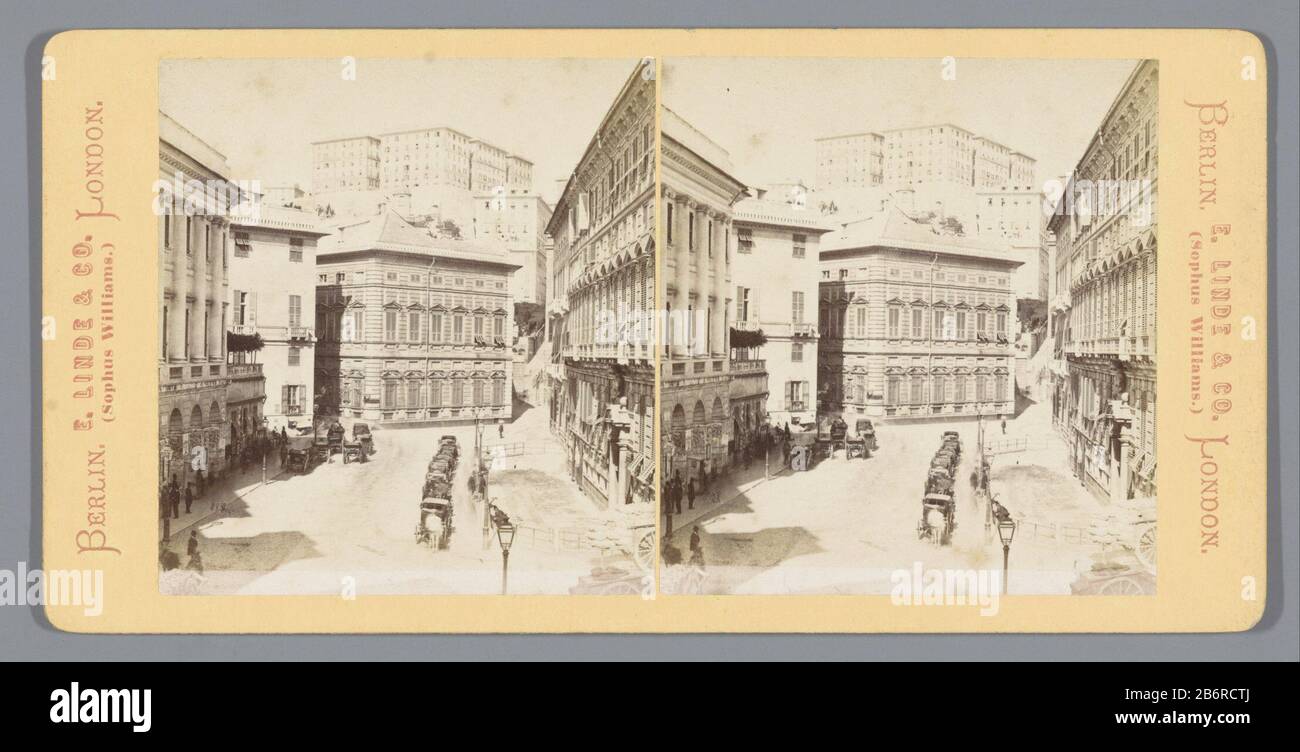 Blick auf die Piazza Fontane Marose te Genua Blick auf die Piazza Fontane Marose Genua Immobilien Typ: Stereobild Artikelnummer: RP-F07090 Aufschriften / Marken: Name, Rekto, geprägt: 'E. Linde & CO. (Sophus Williams.) BERLIN. London.'number, verso, handschriftlich: 'No 118.'opschrift, verso, handschriftlich:' Genua der Postplatz' Hersteller: Fotograf: Alfredo Noackfotograaf: Anonymer (zurückgewiesene Namensnennung) Verleger: Sophus Williams & E. Linde & Co. (Auf dem Objekt abgebildet) Ort Herstellung: Fotograf: Genova Verlag: Berlin Datum: CA. Technische Merkmale von 1866: Albu Stockfoto