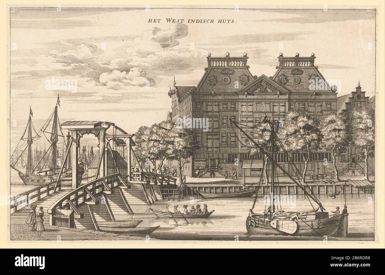 Gezicht op het West-Indisch Pakhuis te Amsterdam Het West Indisch Huys (titel op object) Blick auf das Westindische Lager (nicht das Westindische Haus) im s-Gravenhekje Amsterdam, vom Kalkmarkt aus gesehen. Dieses Gebäude diente von 1647 bis 1674 auch dem Hauptsitz der WIC. Hersteller : Druckhersteller Jacob van Meurs (möglich) Herausgeber: Jacob van Meurs (möglich) Herausgeber: Joachim Nosche (möglich) Herstellung: Amsterdam Datum: 1663 - 1664 Material: Papiertechnik: Ätzung/Engras (Druckverfahren) Maße: Plattenkante: H 190 mm × W 296 mmToelichtHuidige Druckzustand ebenfalls verwendet Stockfoto
