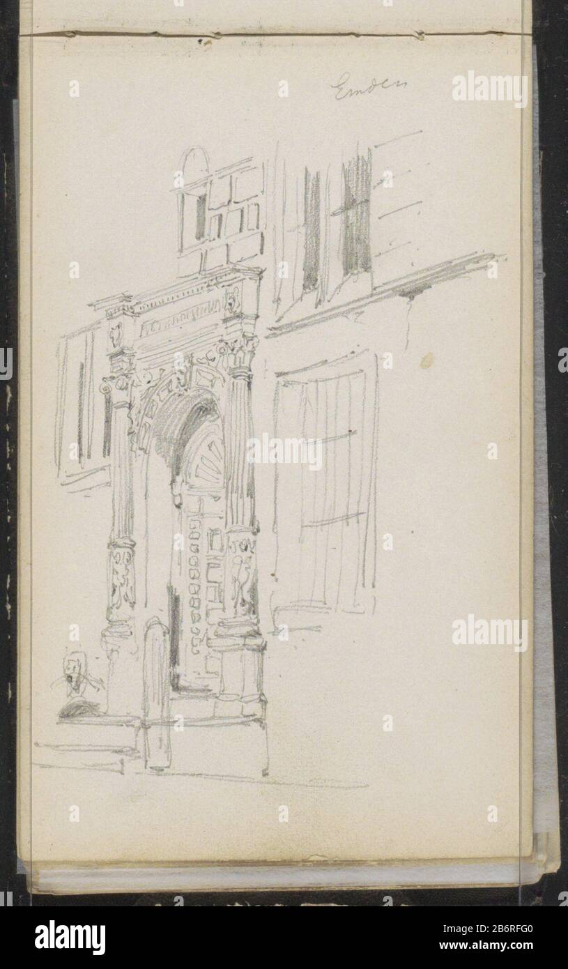 Gezicht op het portaal van het Raadhuis in Emden Blick auf das Portal das Rathaus in Emden. Blatt 53 eines Skizzenbuchs mit 55 Blättern aus dem Veluwe im Norden Duitslands. Hersteller: Künstler: Cornelis Springer Ort Herstellung: Emden Datum: Ca. 1863 Physische Merkmale: Bleistift-Material: Papierbleistift ToelichtingRecto no voorstelling. Betrifft: Vorderer faÃ§-Raum wo: Emden Stockfoto