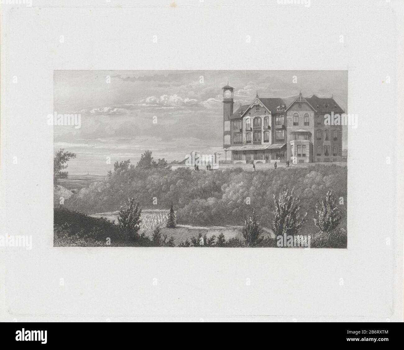 Groot landhuis op een heuvel met wandelaars Großes Haus auf einem Hügel Wanderer Objektart: Bild Artikelnummer: RP-P-1914-4193 Aufschriften / Marken: Sammlermarke, Verso-Zentrum, gestempelt: Lugt 2228 Hersteller: Druckmaschine Dirk Jurriaan Sluyter Ort Herstellung: Amsterdam Datum: 1826 - 1886Physikalische Merkmale: Ätzmaterial: Papiertechnik: Abmessungen: Abmessungen: Abmessungen: Abmessungen: Abmessungen: Abmessungen Plattenkante: H 138 mm × W 133 mm Subject Villa Stockfoto