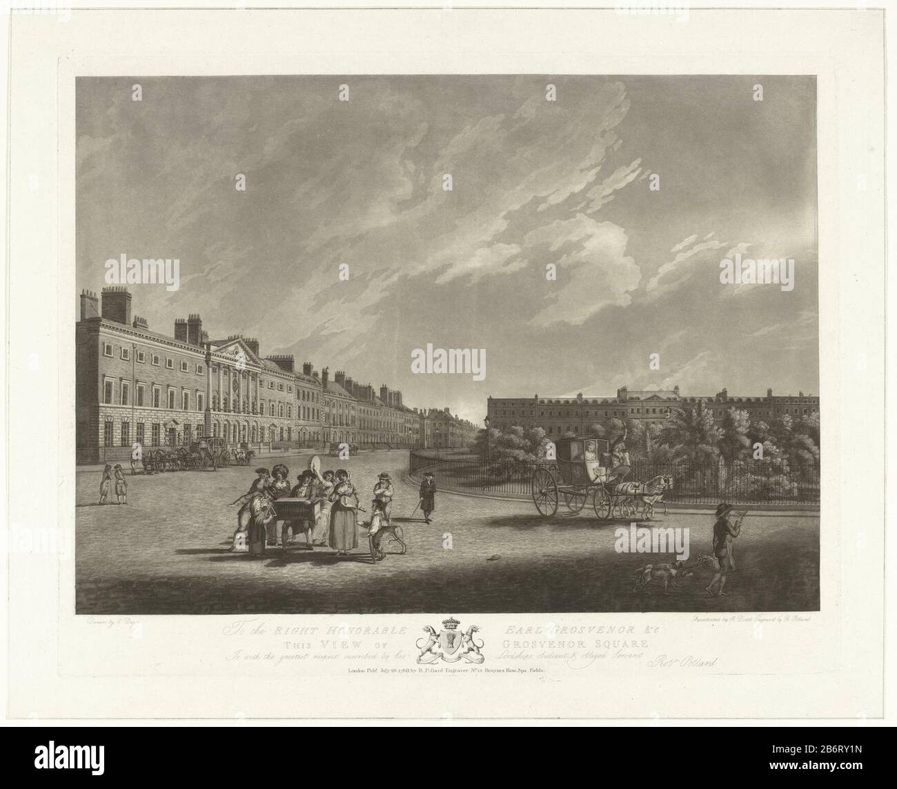 Grosvenor Square Grosvenor Square Objektart: Bild Artikelnummer: RP-P-1918-2214 Hersteller: Druckerhersteller Robert Pollard (I) zum Gemälde von Edward Dayes dating: 1765-6 Physikalische Merkmale: Aquatint und Ätzmaterial: Papiertechnik: Aquatint/Radierung Stockfoto