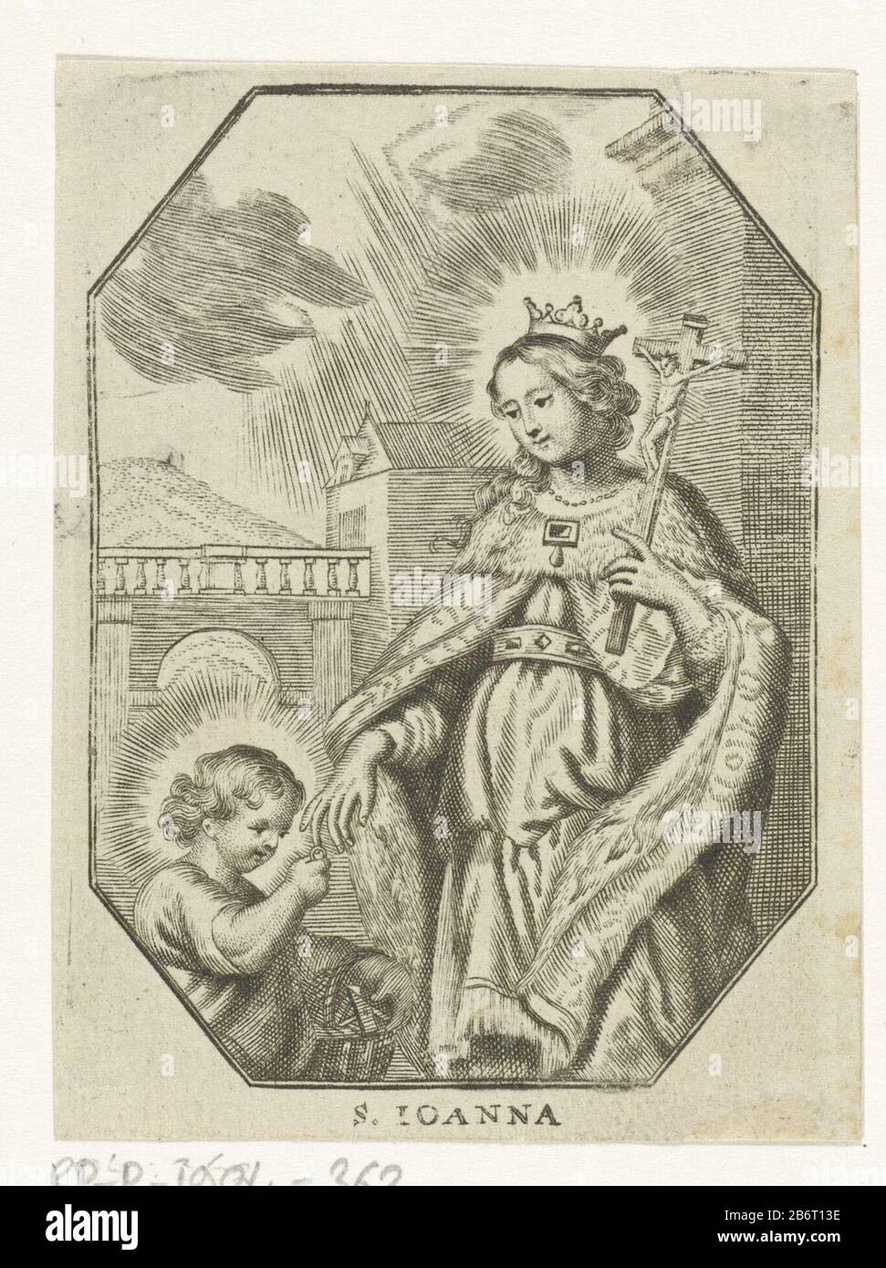 H Johanna van Valois heilige Johanna Valois empfängt einen Ring des Christuskindes. Es ist mit Krone und Kruzifix in einem verzierten Mantel mit Bontkraag dargestellt. Hersteller: Druckmaschine: Cornelis Galle (II) (auf das Objekt bezogen) Druckmaschine: Cornelis Galle (III) (auf das Objekt bezogen) Ort Herstellung: Antwerpen Datum: 1638 - 1678 Physische Eigenschaften: Fahrzeugmaterial: Papiertechnik: Engraa (Druckverfahren) Abmessungen: Blatt: H 95 mm × W 71 mm Betreff: Weibliche Heilswie Johanna Frankreich Stockfoto