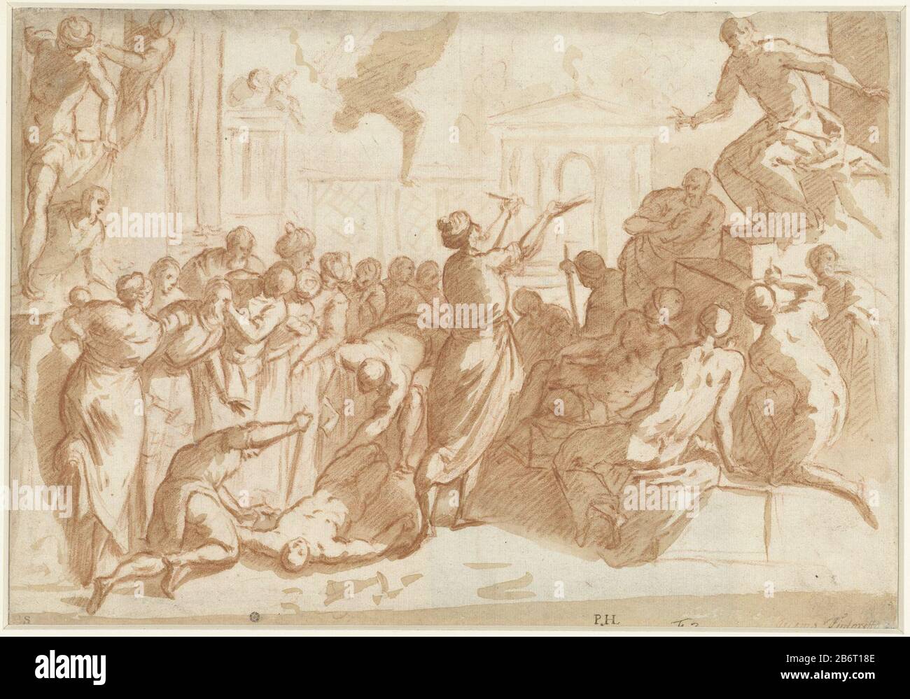 H Marcus redt een slaaf van de dood H. Marcus rettet einen Sklaven des Todesobjekts Typ: Zeichnung Objektnummer: RP-T-1880-A-2170 (R) Herstellung Schöpfer: Künstler: Giulio Carpioni (I) Zeichner: Giovanni Bilivert Zeichner: Anonym zum Gemälde: Jacopo Tintoretto: 1600 - 1699 Physische Merkmale: Bürste in braunem, rotem Kreidematerial: Papierkreidetechnik: Pinselmaße: H 200 mm × W 286 mmToelichtingKopie zum Gemälde von Tintoretto in der Accademia in Venedig: St. Mark rettet einen Sklaven dood. Betrifft: Der Markusklaven rettet einen Sklaven aus dem Martyrium, indem er vom Himmel herabkommt; die Instrumente des Tors Stockfoto