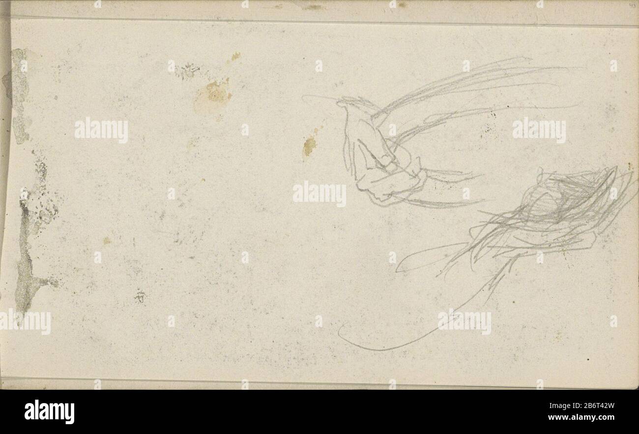 Hand traf een tamboerijn Zusätzlich, eine Studie einer Hand, die ein Objekt in der Palme hält. Seite 43 eines Skizzenbuchs 31 bladen. Hersteller : Künstler Marius Bauer Ort Herstellung: ALGE Barbar Datum: 1922 Physische Merkmale: Bleistift, Kreidematerial: Papier Kreide Thema: Hand-Tamburin Stockfoto