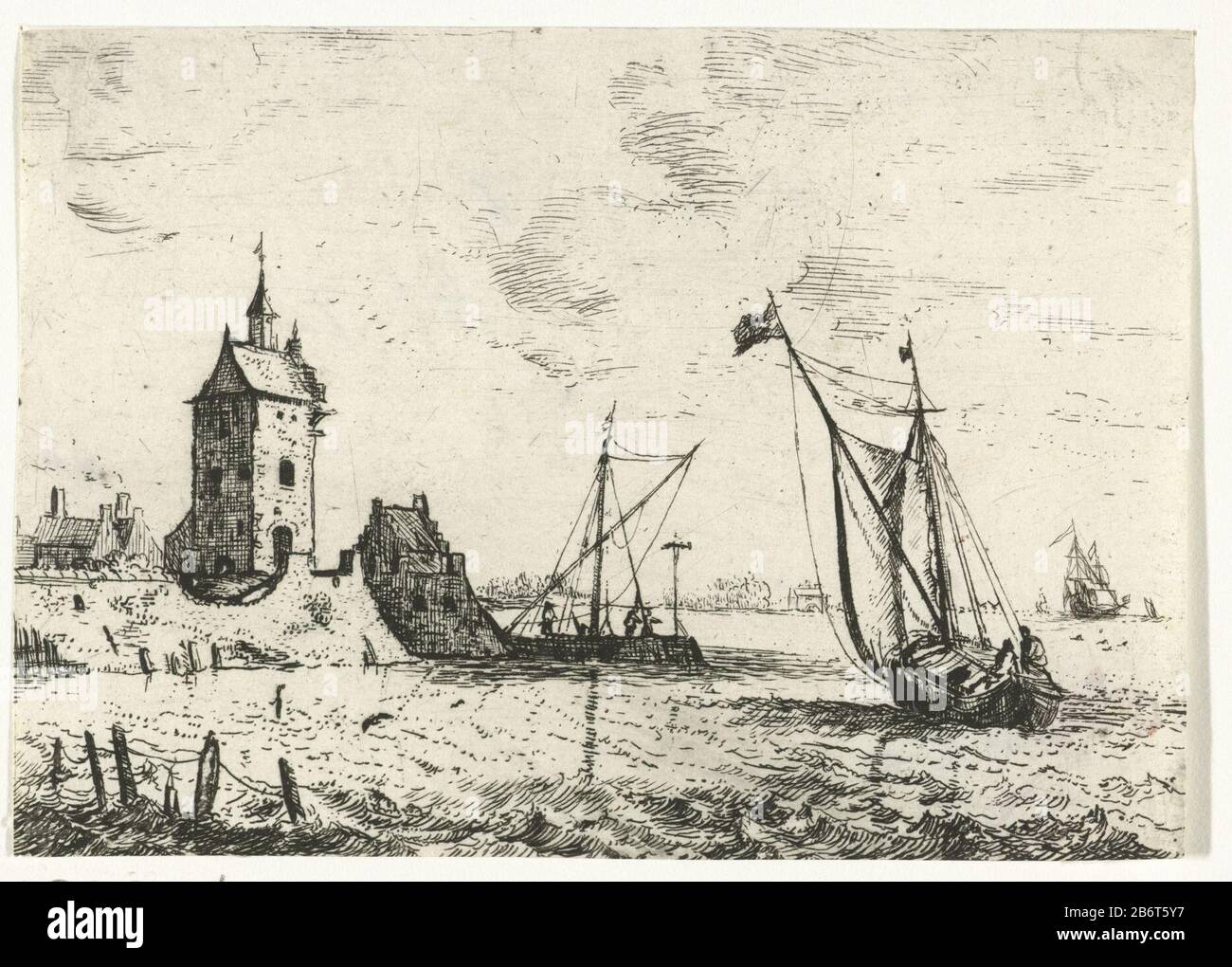 Havengezicht traf een uitkijktoren Harbour View mit einem Tower-Objekttyp: Bild Artikelnummer: RP-P-ob-16.258Katalogogusreferentie: Hollstein Dutch 5-1 (3) Markierungen / Marken: Sammlermarke, darunter links, gestempelt: Lugt 12 Sammlermarke, Verso, handschriftlich in brauner Tinte: Lugt 2133 Hersteller: Peavura (Ort) Herstellung: Peavura Antwerpen Datum: 1624 - 1652 Physikalische Merkmale: Ätz- und Engra-Material: Papiertechnik: Ätzung/Engra-Messungen (Druckverfahren): Blatt: H 84 mm × W 117 mm Betreff: Pier, Kai, Kai Stockfoto