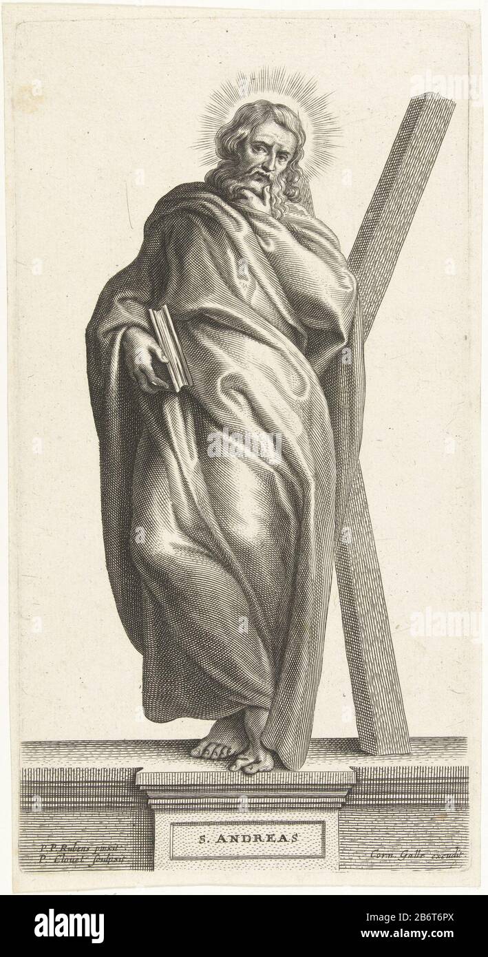 Heiliger Andreas SS-Apostolorum Iconen (serietitel) Das Bild zeigt die Heilgie Andreas. Er hält seine rechte Hand ein Buch. Dazu ein X-förmiges Kreuz. Die Serie besteht aus Druckwerken, die auf Gemälden von Peter Paul Rubens basieren. Hersteller : Druckmaschine: Peter Clouwet (denkmalgeschütztes Objekt) zum Gemälde von Peter Paul Rubens (denkmalgeschütztes Gebäude) Herausgeber: C. Galle (denkmalgeschütztes Eigentum) Ort Herstellung: Antwerpen dating: 1639 - 1670 Physikalische Merkmale: Fahrzeugmaterial: Papiertechnik: Engra (Druckverfahren) Abmessungen: Plattenkante: H 257 mm × W 136 mm Betreff: Der Apostel Andreas; mögliche Attribute: Buch, Stockfoto