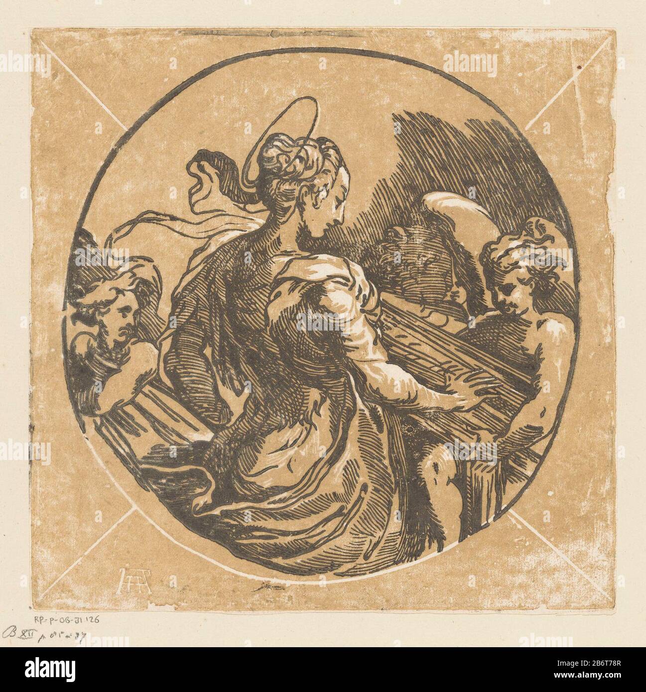 Die Heilige Cecilia musicerend Die heilige Cecilia, die ein Schlüsselinstrument spielt und von engelen umgeben ist. Hersteller : Druckerhersteller Antonio da Trento (möglich) zu entwerfen: Parmigianinouitgever: Andrea Andreani (denkmalgeschütztes Eigentum) Ort Herstellung: Italien Datum: 1568 - 1629 Körperliche Merkmale: Chiaroscuro Holzschnitt in schwarz und braun; gedruckt ein Holz-Linienblock und ein Holz-Tonblock Material: Papiertechnik: Chiaroscuro-Holzschnitt Abmessungen: Blatt: H 250 mm × W 250 mm Betreff: St. Cecilia als Bevormundung von Musikgelb Stockfoto