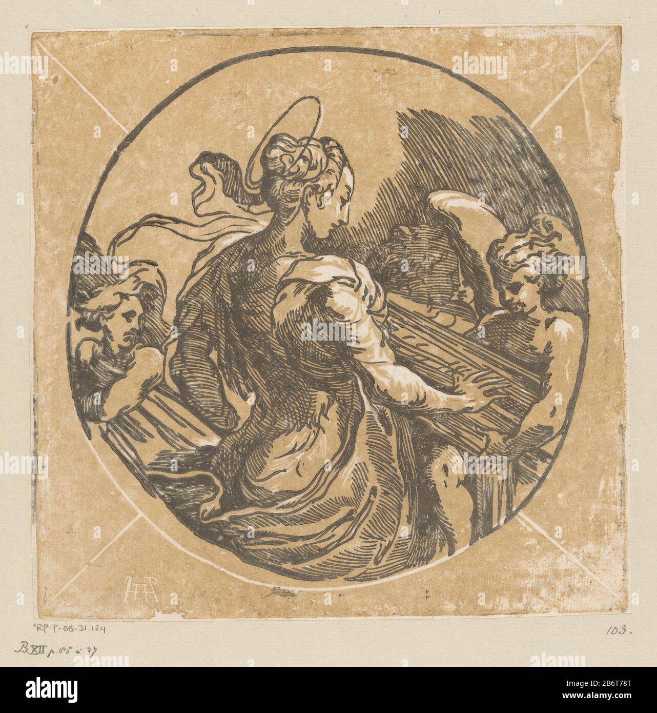 Die Heilige Cecilia musicerend Die heilige Cecilia, die ein Schlüsselinstrument spielt und von engelen umgeben ist. Hersteller : Druckerhersteller Antonio da Trento (möglich) zu entwerfen: Parmigianinouitgever: Andrea Andreani (denkmalgeschütztes Eigentum) Ort Herstellung: Italien Datum: 1568 - 1629 Körperliche Merkmale: Chiaroscuro Holzschnitt in Schwarz und Braun; gedruckt von einer Holzblocklinie und einem Holztonblockmaterial: Papiertechnik: Chiaroscuro Schnittgröße: Holzblatt: H 248 mm × W 252 mm Betreff: EngelenSt. Cecilia macht Musik und/oder singt (+ Engel(e))) Stockfoto