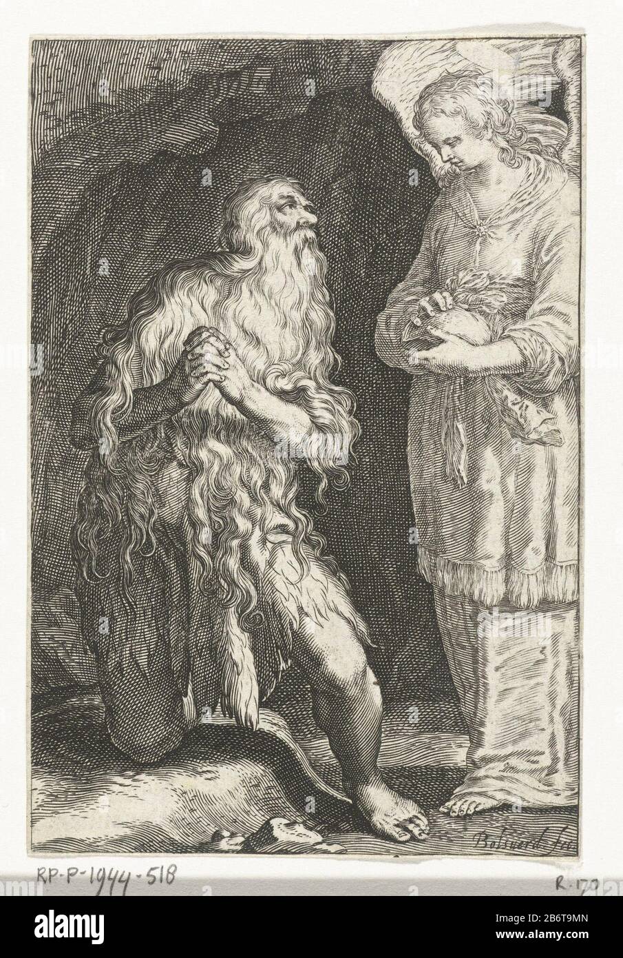 Heiliger Onyphrius de Grote als kluizenaar traf Engel Kluizenaars (serietitel) Sacra eremvs ascetarvm (serietitel) Heiliger Onyphrius großer Einsiedler mit Engel. Auf der Verso ist ein Ausschnitt aus Text aus holländischem Uitgave. Hersteller: Druckmaschine: Boëtius Adamsz. Bolswert (denkmalgeschütztes Gebäude), entworfen von Abraham Bloemaert Herausgeber: Boëtius Adamsz. BolswertPlaats Herstellung: Druckmaschine: Amsterdam Herausgeber: Die Niederlande Datum: 1590 - 1612 und / oder 1619 Physikalische Eigenschaften: Engra-Material: Papiertechnik: Engraa (Druckverfahren) Maße: Blatt: H 131 mm × b 87 mmToelichtingMiete von: Sacra eremus asceta Stockfoto