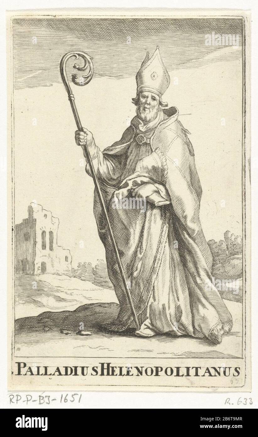 Heiliger Palladius van Helenopolis Kluizenaars Thebaanse heiligen (serietitel) Palladius Helenopolitanus (titel op object) der heilige Palladius wird als Bischof von Helenopolis mit Stab, Mithrer und Buch dargestellt. Drucken Sie aus einer Serie von 80 Bildern und einem Titeldruck mit Einsiedlern vom 2. Bis 6. EEUW. Hersteller : Druckhersteller: Frederick Bloemaert Im Zeichnen: Abraham Bloemaert Herstellung: Utrechter dating: Nach 1636 - ca. 1670 Physikalische Merkmale: Engra-Material: Papiertechnik: Engraa (Druckverfahren) Maße: Plattenkante: H × 135 mm b 85 mm Betreff: Männliche Heilige (mit NAMEN) Stockfoto