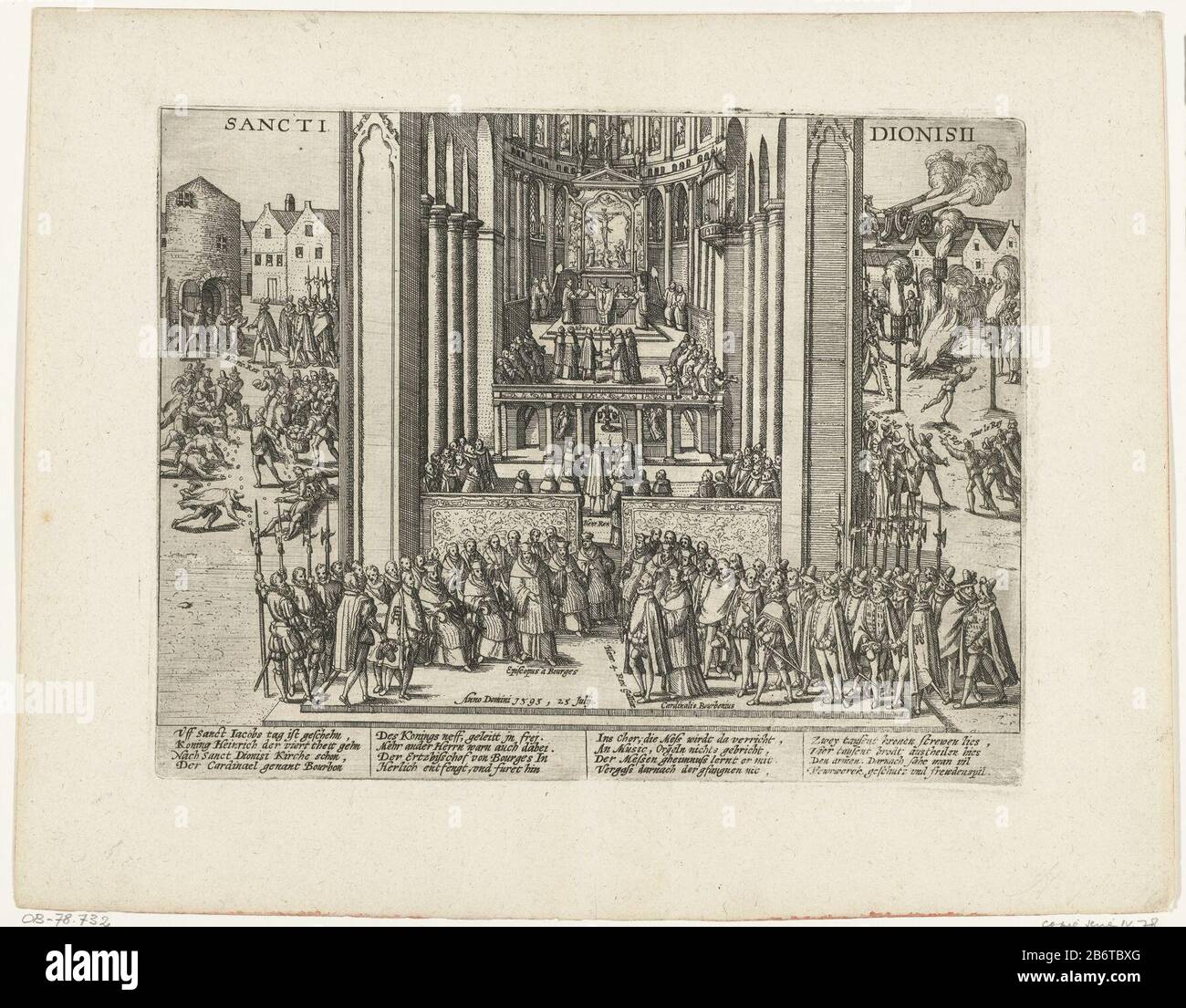 Hendrik IV. Gaat ter Kerk in Saint-Denis, 1593 Heinrich IV. Geht in die Kirche in Saint-Denis, 1593 Objekttyp: Neues Bild drucken Artikelnummer: RP-P-ob-78.732Katalogogusreferencie: FMH 413-78Opperking: Beschreibung des Exemplars: König Heinrich IV. Geht in die Kirche in Saint-Denis, 25. Juli 1593. Gesicht in der Kirche, Wo: König besucht die Masse. Im Vordergrund standen der König und sein Gefolge, der Bischof von Bourges und andere katholische Beamte. Festlichkeiten im Freien: Mit Münzen und Brot bestreuen, Feuerstellen und mit Gewehren salzen. Mit einer Unterschrift von 16 Zeilen in deutscher Sprache. Nicht Nummeriert. Kopieren oder Wiedergabe auf den Posten von High Mountain. Papier Wi Stockfoto