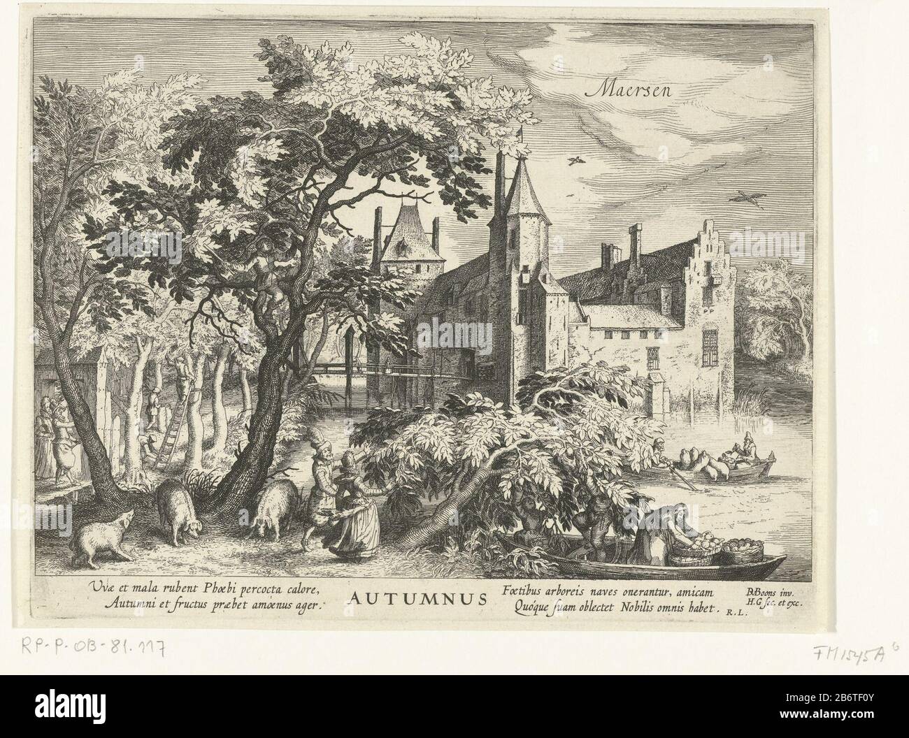 Herfst, ca. 1625 Autumnus (titel op object) De vier seizoenen traf in Der Herbstsaison auf Kastelen (serietitel). Im Vordergrund ein elegantes Paar von rechts und links ernten von Bauern im Haus für mehr Maarssen. Mit Unterschrift von vier Linien im Latijn. Hersteller: Druckmaschine: Hessel Gerritsz (denkmalgeschütztes Eigentum) entworfen von David Vinckboons (I) (denkmalgeschütztes Gebäude) Herausgeber: Hessel Gerritsz (denkmalgeschütztes Eigentum) Autor: Richard Lubbaeus (denkmalgeschütztes Objekt) Ort Herstellung: Nordniederland Datum: 1620 - 1629 Physikalische Merkmale: Ätzmaterial: Papiertechnik: Ätzmaße: Plattenkante: H Stockfoto