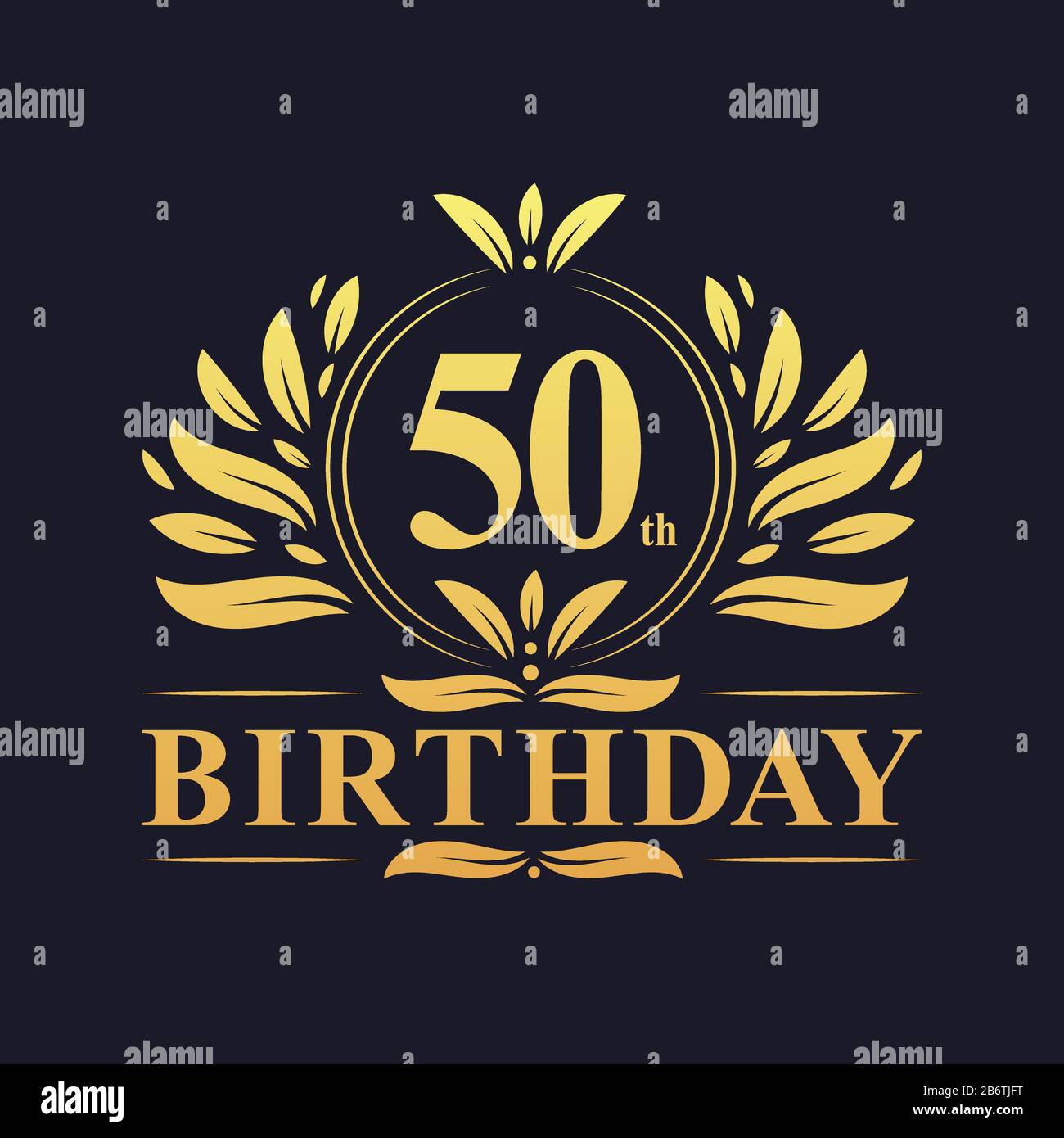 50-jähriges Geburtstagsdesign, luxuriöse goldene Farbe, 50 Jahre Geburtstag. Stock Vektor