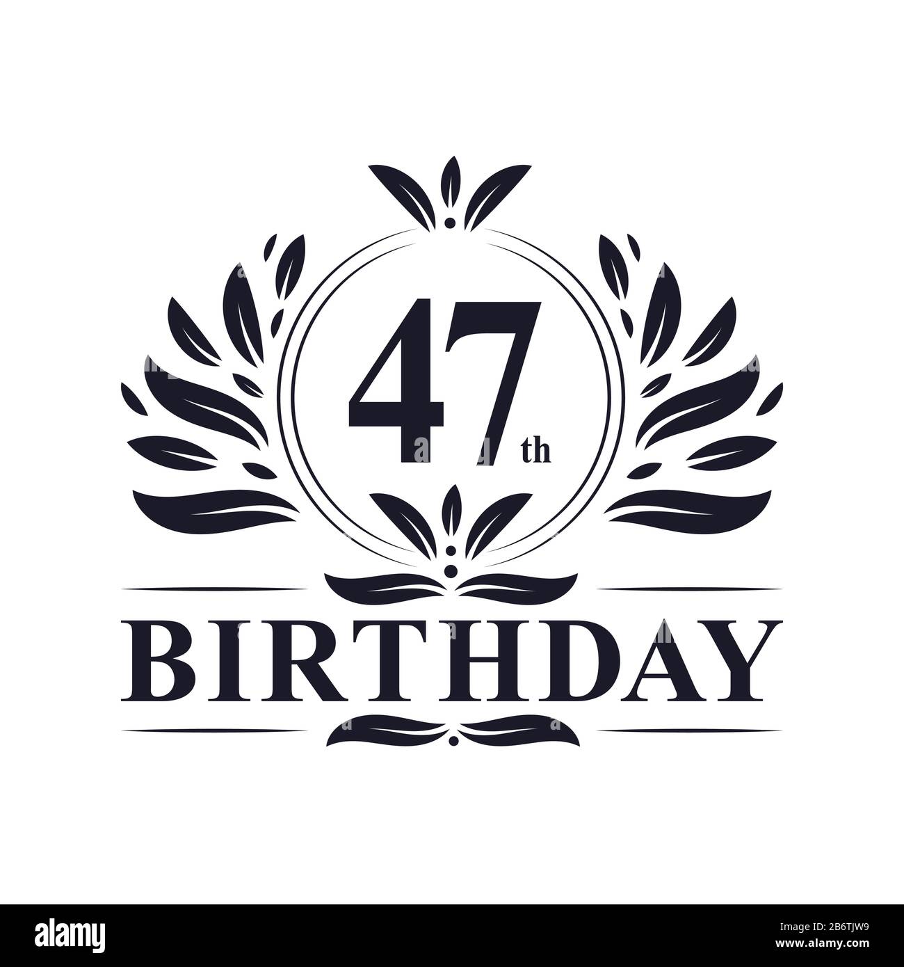 47. Geburtstag, luxuriöses 47 Jahre Geburtstag Logo Design. Stock Vektor