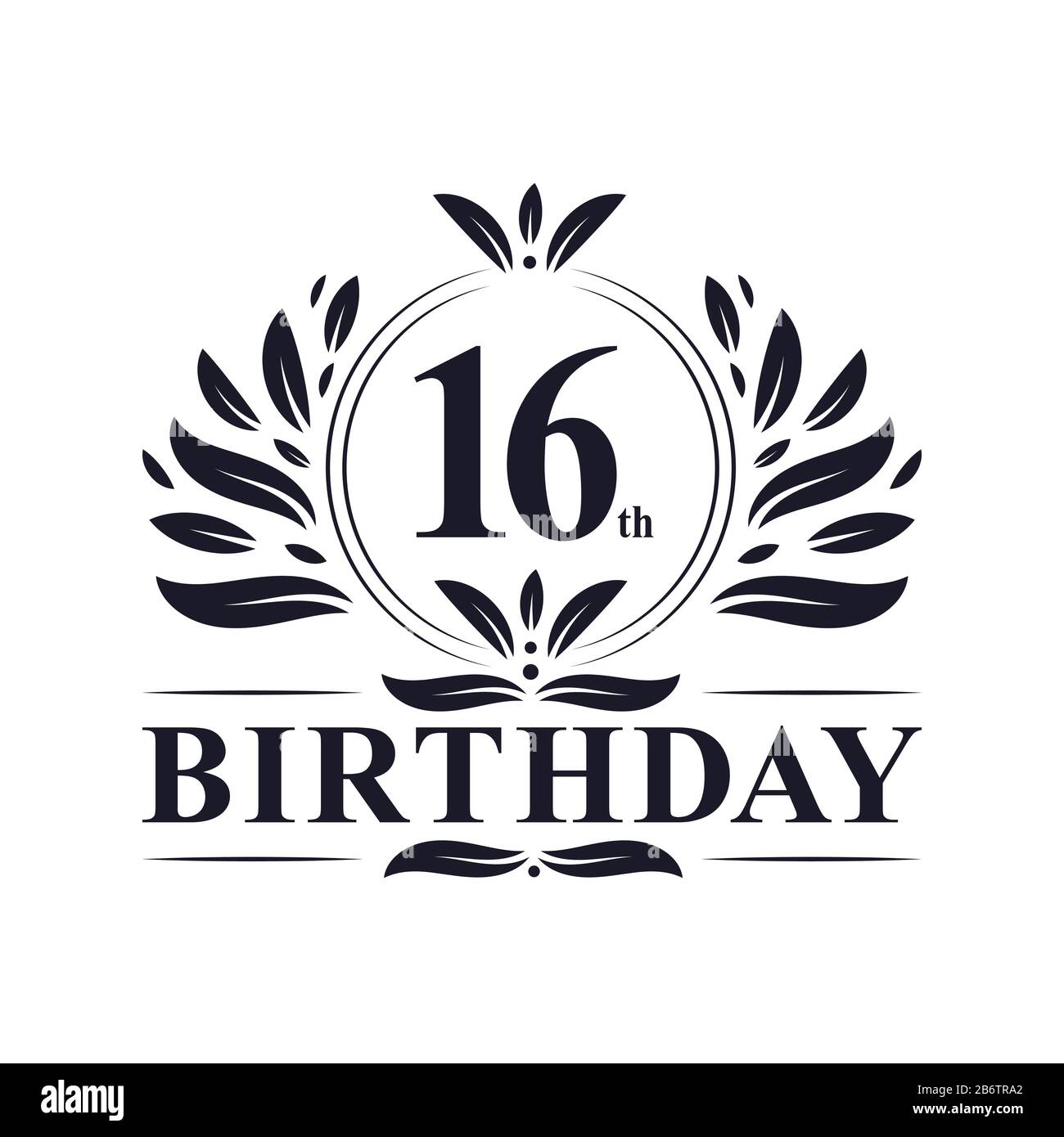 16. Geburtstag, luxuriöses 16-jähriges Geburtstag Logo Design. Stock Vektor