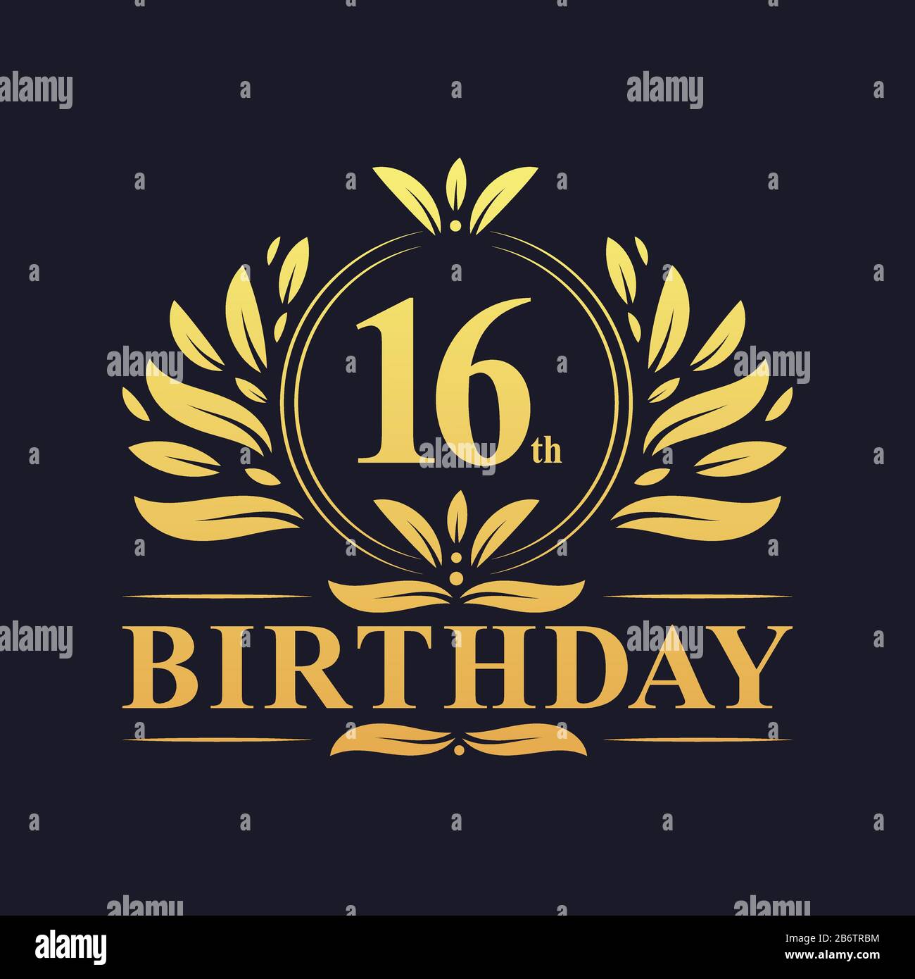 16. Geburtstag Design, luxuriöse goldene Farbe 16 Jahre Geburtstag Feier. Stock Vektor