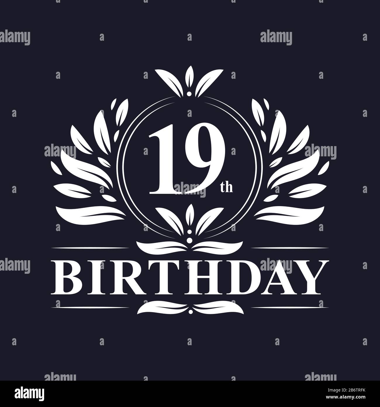 19. Geburtstag, luxuriöses 19-jähriges Geburtstag Logo Design. Stock Vektor