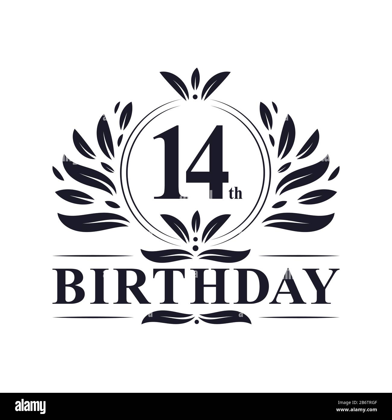 14. Geburtstag, luxuriöses 14-jähriges Geburtstag Logo Design. Stock Vektor