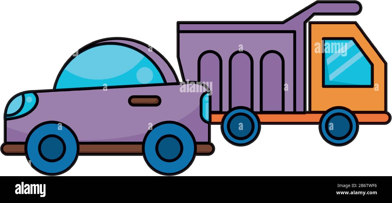 Auto- und Müllkipper-Kinderspielzeug - Symbol für flache Bauweise Stock Vektor