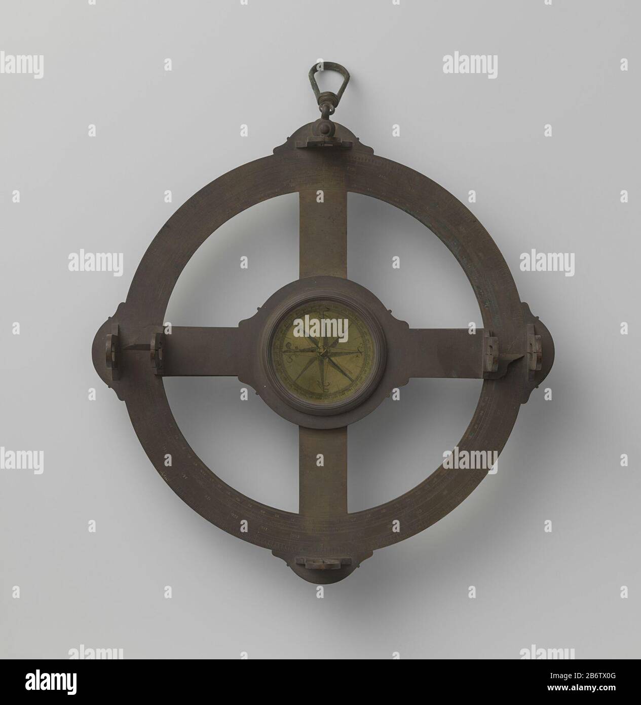 Hollandse Cirkel Hollandse Cirkel, voorloper van een theodoliet.Vervaardiging dating: 1600 - 1800 Physische Kenmerken: Koper Material: Koper Abmessungen: D 26,0 cm. × h 5,4 cm. Stockfoto