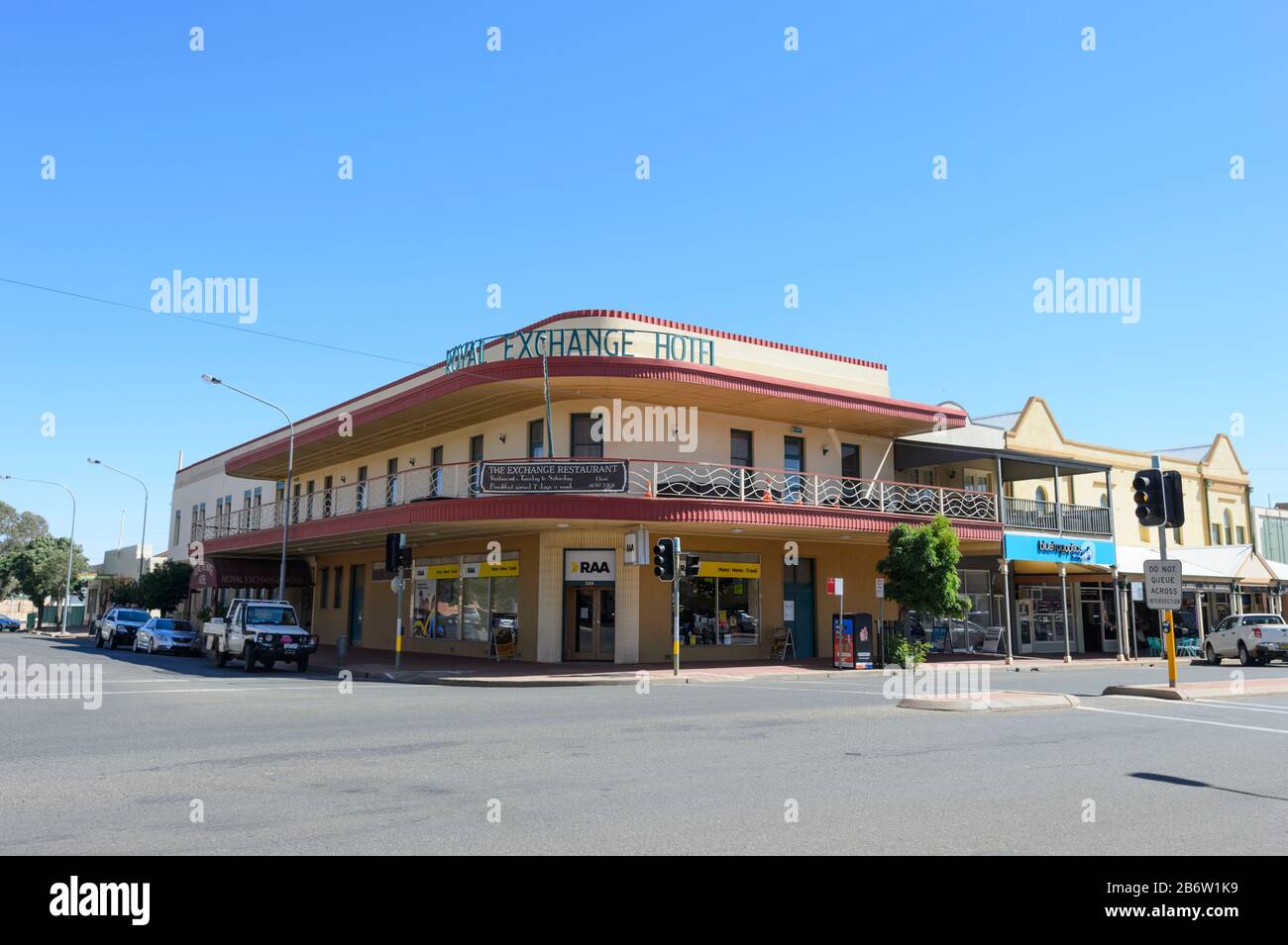 Blick auf das historische Royal Exchange Hotel, 320 Argent Street, Broken Hill, New South Wales, NSW, Australien Stockfoto