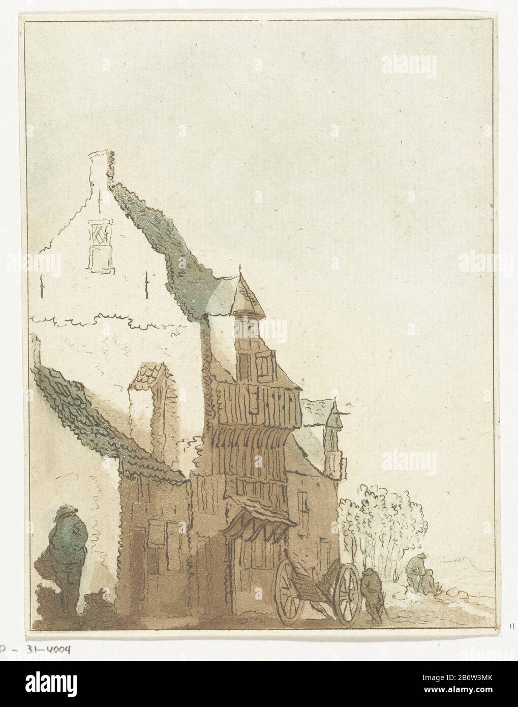 Huis met kruiwagen voor de deur House with Schubkarren Türschwelle Objekttyp: Picture Item Number: RP-P-BI 4004Catalogusreferentie: Collection Rijksmuseum 2 (2) Hinweis: Basierend auf den Beispielen im Rijksmuseum Sammlungsmarkierungen / Marken: Sammlermarke, Verso, gestempelt: Lugt 2228 Hersteller: Druckmaschine: Anthnaar den van den Isaac van Ostade Ort Herstellung: Die Niederlande Datum: 790-18349 Physische Eigenschaften: Druckzeichnung, Konturlinien in Radierung, Waschen in Aqua Hue à la poupée in braunem und grünem Material: Papiertechnik: Ätzung / Aquatint / à la po Stockfoto
