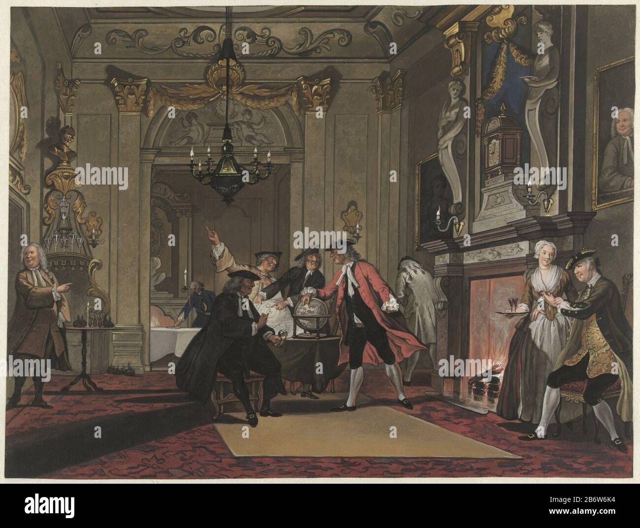 Iedereen voerde het woord Loquebantur omnes (titel op object) NELRI-Serie (serietitel) Jeder trug die woordLoquebantur omnes (title object) NELRI-Serie (series title) Property Type: Drawing Serial Number: 3 / 5Objectnummer: RP-T-1918-469 / Brands: Beschriftung: S Trost 171/2 bei Troost Loquebantur Omnes/Sie Sprach allen'annotie, verso, festsitzende Stimmung: 'Loquebantur OMNES / In diesen Raum als Vooren; Heeren vier davon scheinen sich zu treiben, um über den Verlauf des Plan Food zu streiten; auf dem Tisch steht ein Gloobe (...)'. Beschreibung: Treffen von Freunden zu Hause von Stockfoto