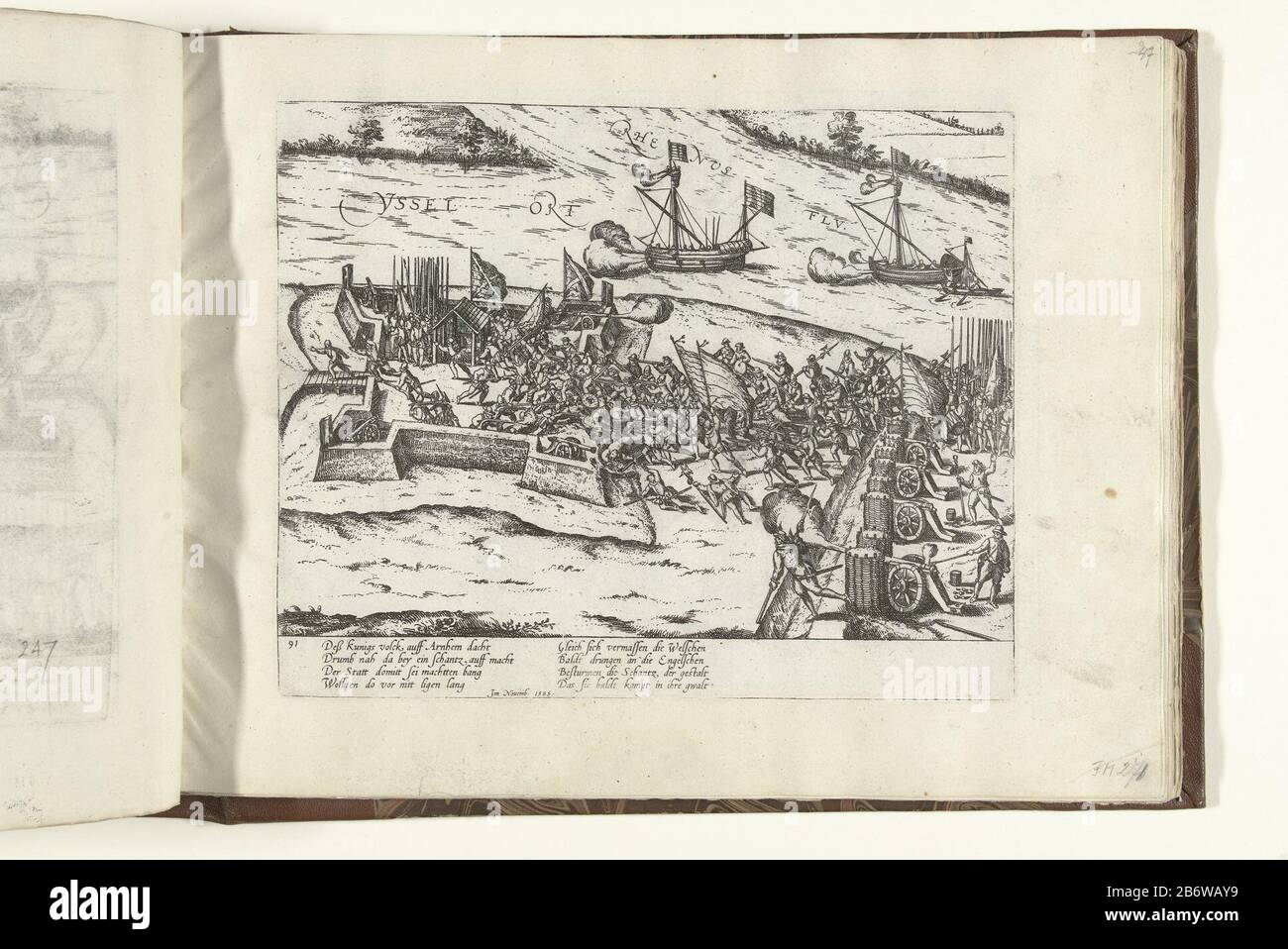 Name van de schans IJsseloord bij Arnhem, 1585 Serie 9 Nederlandse en Duitse Gebeurtenissen, 1583-1587 (serietitel) Auf Der Rampe IJsseloord in Arnhem, 1585Serie 9: Niederländische und deutsche Veranstaltungen, 1583-1587 (Serientitel) Immobilientyp: Neues Bildalbum drucken Seriennummer: 271 / 24468P-Obj-78,4-8-Obus-Objekt-78,4-78,8-P-78,4-78P-78P-78P FMH 413-271Hellwig 280New Hollstein Dutch B221-2 (3) Beschreibung: Eroberung der Rampe IJsseloord in Arnheim, 10. november 1585, durch britische und deutsche Soldaten der Streitkräfte. Im Hintergrund die Kreuzung von Rhein und IJssel. Mit Unterschrift Stockfoto