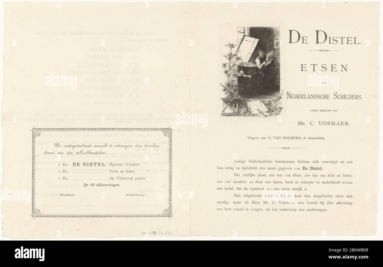 Inschrijfbiljet en intekenlijst voor De distel Etsen van Nederlandsche schilders onder redacie van MR C Vosmaer Entry Ticket and sign-up for The distle. Radierungen holländischer Maler, bearbeitet von C. Vosmaer Objektart: Bild Artikelnummer: RP-P-ob-24.291 Aufschriften / Marken: Sammlermarke, Verso, gestempelt: Lugt 2228 Hersteller: Druckmaschine Willem Steelink (II) (denkmalgeschütztes Gebäude) Herausgeber: Tjomme von Holkema (denkmalgeschütztes Eigentum) Ort Herstellung: Amsterdam dating: CA. 1885 - ca. Physikalische Eigenschaften: Ätzung und Text im Druckmaterial der Briefpresse: Papiertechnik: Ätzung / Stockfoto