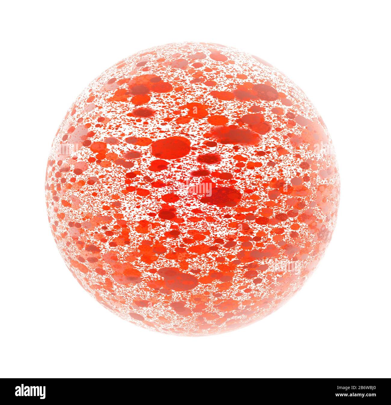 Rote Partikel, Die In EINER Kugel Fließen, Die Auf weißem Hintergrund Isoliert Ist Stockfoto