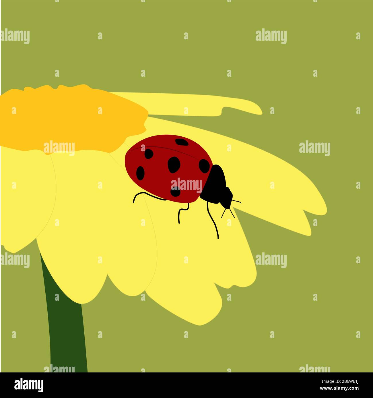 Ladybug auf Blume, Illustration, Vektor auf weißem Hintergrund. Stock Vektor
