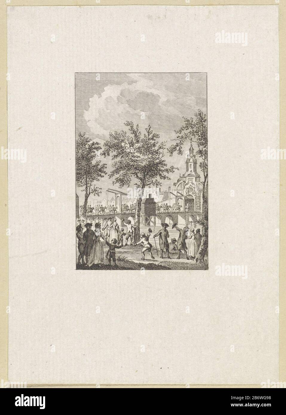 Intocht van de Hollandse Gardes te Amsterdam, 1787 Eintritt der holländischen Garden von Haarlemmerpoort Amsterdam, 15. Oktober 1787. Im Vordergrund jubelnd publiek. Hersteller: Druckmaschine: Reinier Vinkeles (I) Druckhersteller Cornelis Bogert zum Zeichnen: Jacobus Kauft Postproduktion: Amsterdam Datum: 1783 - 95 Physikalische Merkmale: Radierung; Proofing Material: Papiertechnik: Ätzmaße: Blatt: H 160 mm × W 100 mmToelichIllustrtatie für: J. Fokke. Geschichten der Vereinigten Niederlande für die patriotische Jugend. Amsterdam: Johannes Allart, 1783-95, 25 Teile. Teil XX pl. V. Betreff: März in Stockfoto