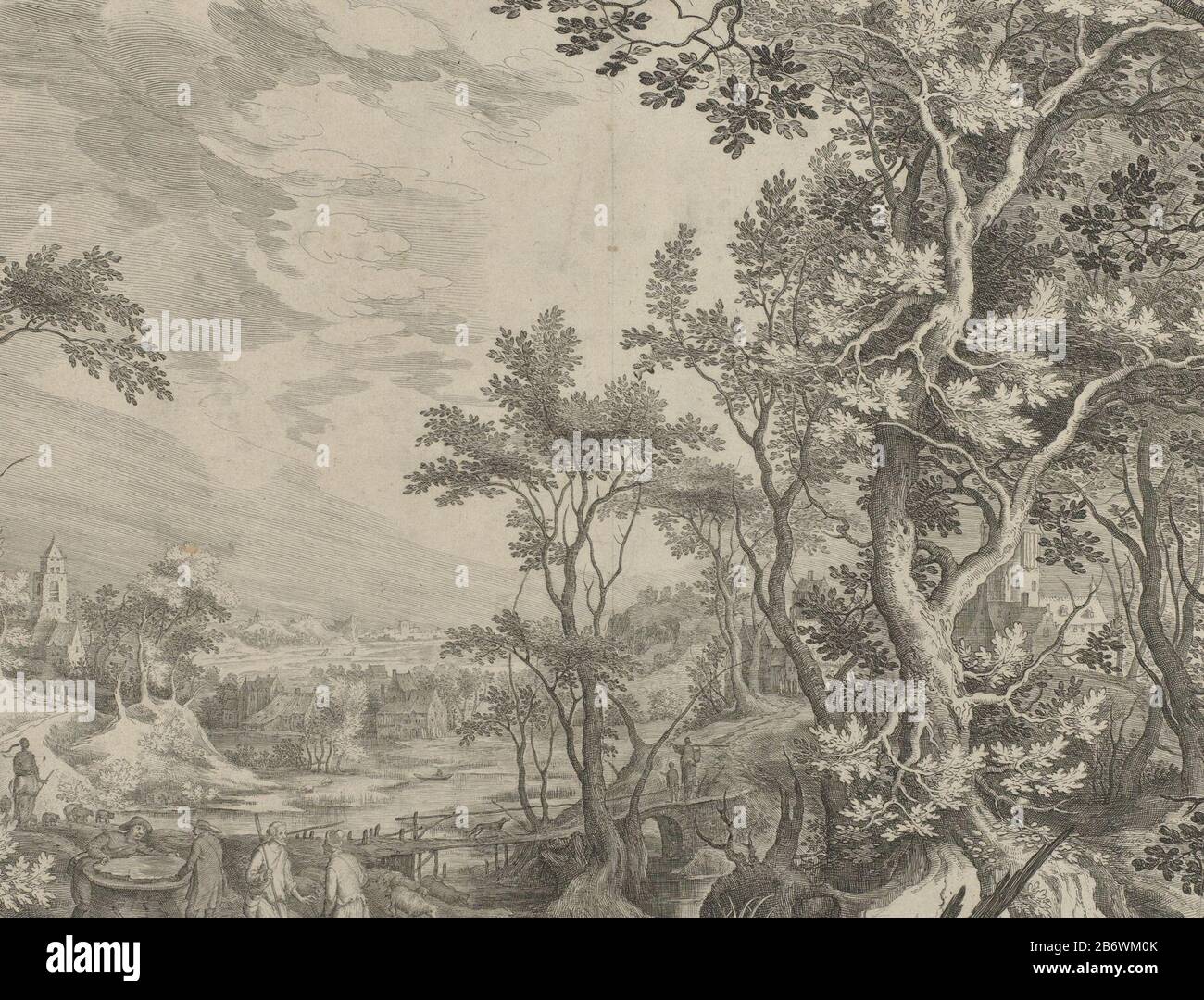 Jakob wentelt de steen van de Put Finibus ex patrijs profugo venit obuia Rachel Cognato figens () (titel op object) Royaalbijbel (serietitel) Wetland Landschaft mit Jacob und den Männern der nahe gelegenen Stadt Haran an der Brunnen. Zwei Männer entfernen den Stein aus dem Brunnen für Rachel, so dass sie die Herde ihres Vaters trinken kann. Rachel kommt mit ihrer Herde zu Fuß. Unter der Aufführung des Titels in lateinischer Sprache und einem Hinweis auf die Bibel in Gen. 29. Hersteller: Der Druckhersteller Jan van Londerseel (börsennotiertes Objekt) entworfen von: Gillis Claesz. De Hondecoeter (denkmalgeschütztes Gebäude) Herausgeber Claes Jansz. Visscher (II) (aufgeführt B. Stockfoto