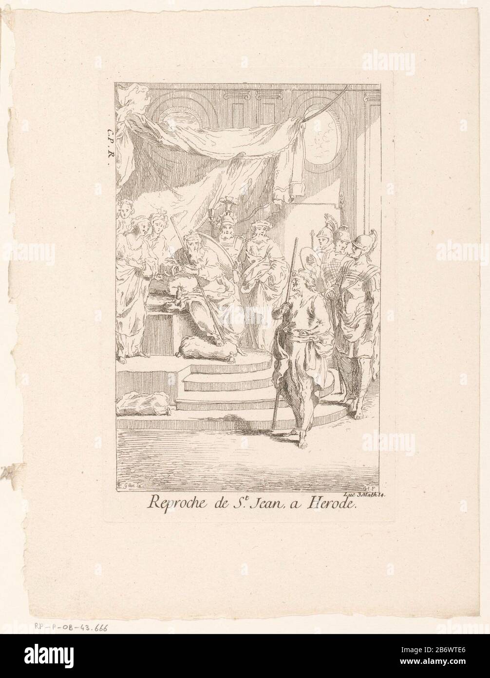 Johannes de Doper voor Herodes Reproche de St Jean a Herode (titel op object) Leven en passie van Christus (serietitel) La Vie de NS Jesus C (serietitel) Johannes der baptistische HerodesReproche St. Jean a Herode (Titelobjekt) Leben und Leidenschaft Christi (Serientitel) La Vie de N.S. Jesus C. (Serientitel) Objekttyp: Bild Artikelnummer: RP-P-ob-43.666Katalogisreferentie: IFF 18e siècle 707 Aufschriften / Marken: Sammlermarke, Verso, gestempelt: Lugt 2228 Hersteller: Druckerhersteller Gabriel Huquier (denkmalgeschütztes Gebäude) Druckerhersteller Jacques Gabriel Huquier (möglich) zur Gestaltung: Claude Gillot (aufgeführt Bui Stockfoto