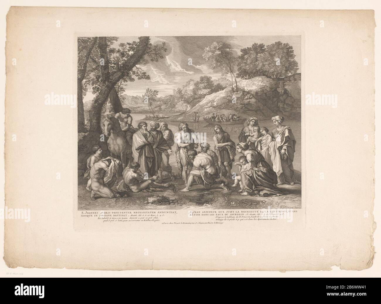 Johannes doopt het volk Johannes doopt het volk Objekttyp : prent Objectnummer: RP-P-1925-850Catalogusreferentie: IFF 18e siècle 10 Inscriptions / Merken: Collector's Mark, verso, gestempelt: Lugt 2233 Hersteller : prentmaker: Edme Jeaurat (vermeld op object)naar Verwij Objekt: Bernard Pingmeld Mousmeld Mousousmeld: Mousmeld Objekt: Nicolas Pivat (part) Frankrijkuitgever: Parijs datieren: 1709 Material: Papier Techniek: Etsen / graveren (Drukproceduré) Abmessungen: Plaatrand: H 281 mm × b 331 mm Subjekt: Johannes der Täufer tt Stockfoto