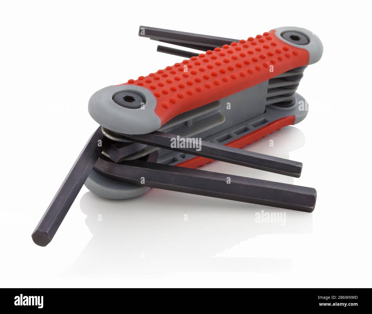 Pro-torq Hex Kugelschraubenschlüsselsatz AUF CLIP. Isoliert auf weißem Hintergrund mit Spiegelreflexion. Mit Beschneidungspfad. Mit Vektorpfad. Grip-It Nine Key Hex Stockfoto