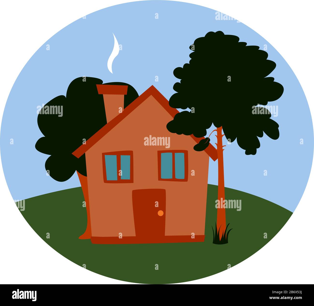 Haus im Wald, Abbildung, Vektor auf weißem Hintergrund. Stock Vektor