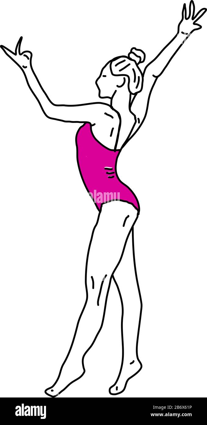 Frau arbeitet aus, Illustration, Vektor auf weißem Hintergrund. Stock Vektor