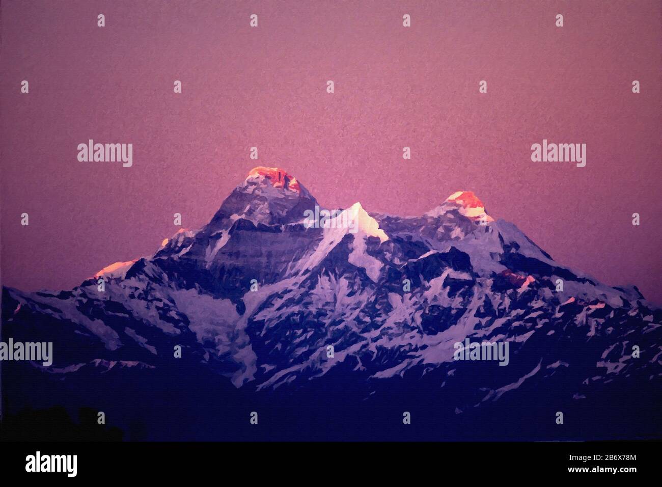 Digitale Gemälde; Nanda Devi Peak-60 Nanda Devi ist der höchste Berg Indiens, oberhalb des Gangotri-Tempels, im Garhwal Himalaya, Indien. Stockfoto
