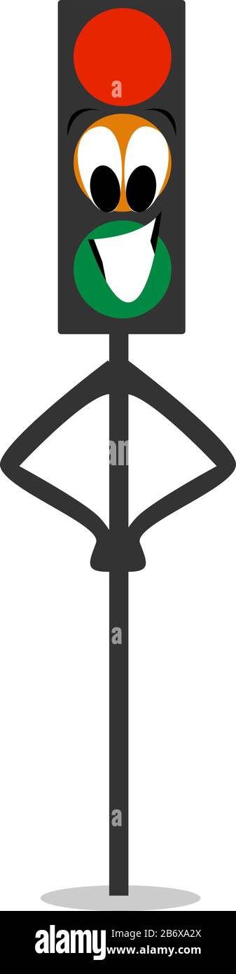 Lächelnde Ampel, Abbildung, Vektor auf weißem Hintergrund. Stock Vektor