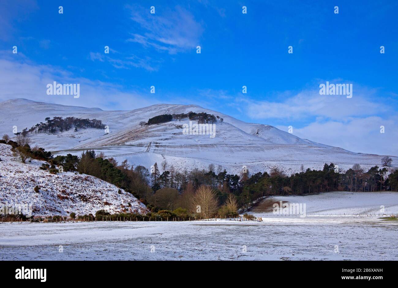 Pentlands, Midlothian, Schottland, Großbritannien. März 2020. In der Region Pentland ist über Nacht am Rande von Edinburgh recht viel Schnee gefallen, um Postkartenaufnahmen zu machen. Temperatur von 2 Grad Celsius Stockfoto